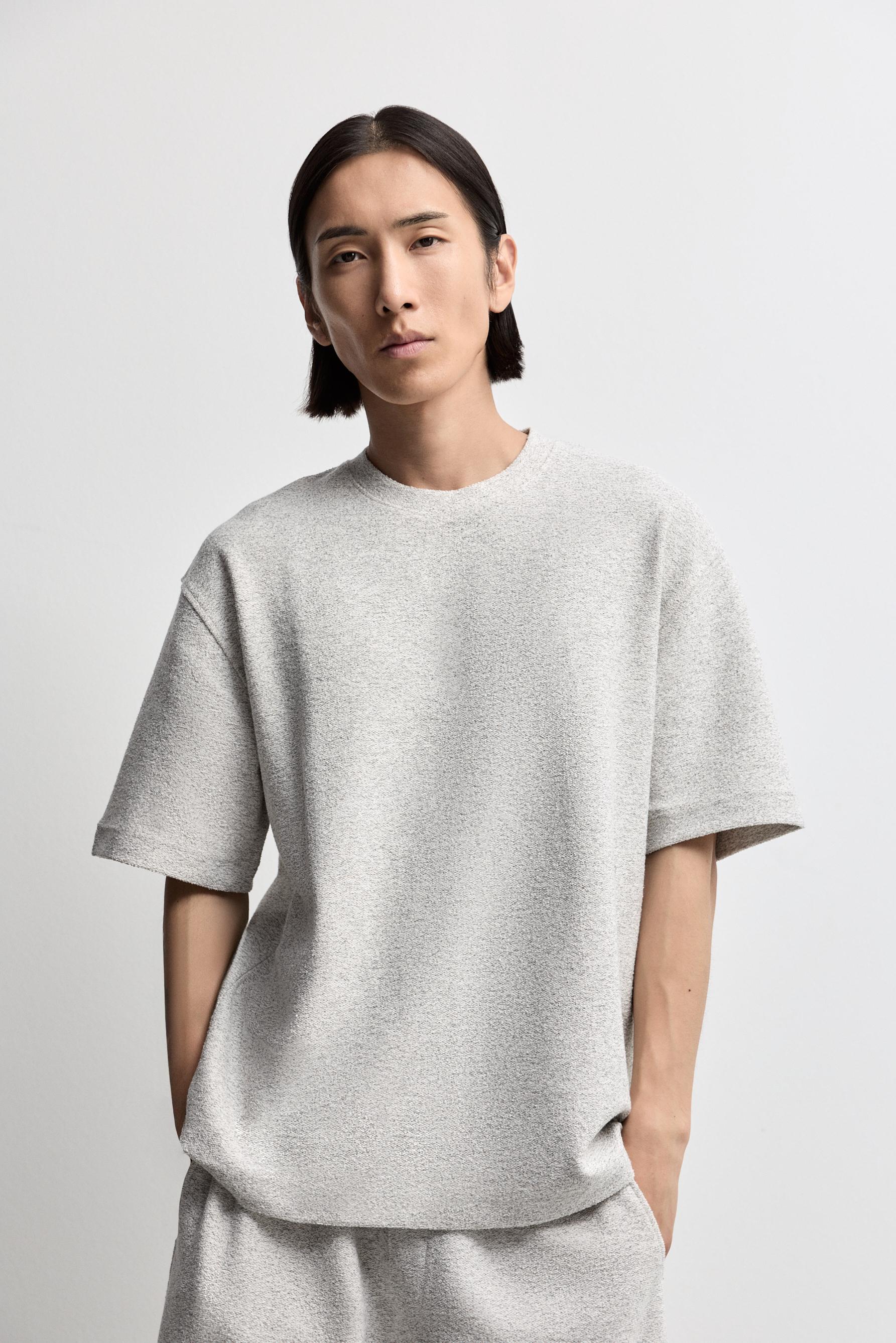 Textured short sleeve sweatshirt — OFF WHITE