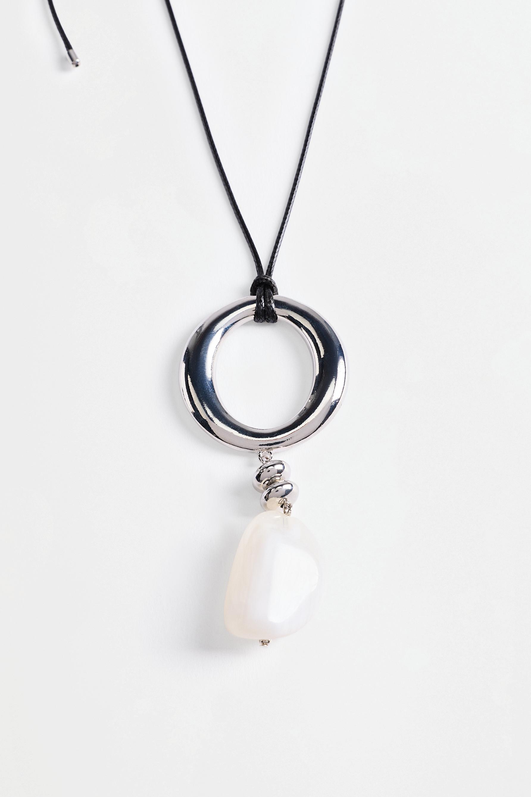 Black cord necklace with ring — SILVER