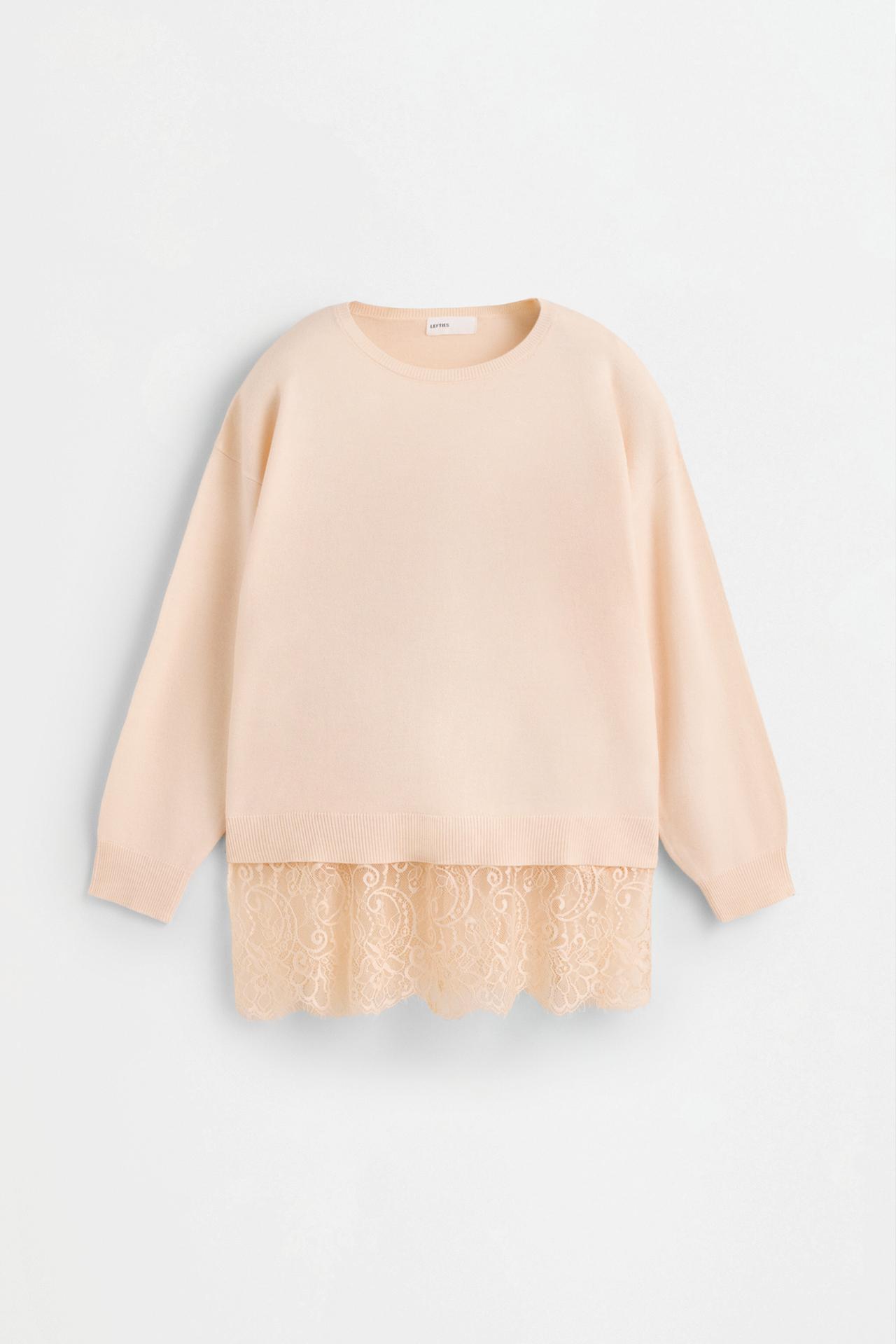 Lace hem sweater — CREAM