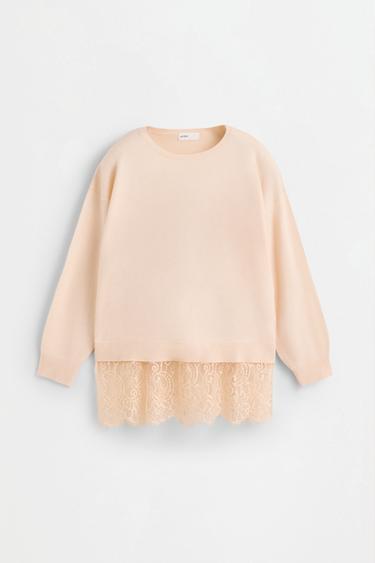 Lace hem sweater — CREAM 5