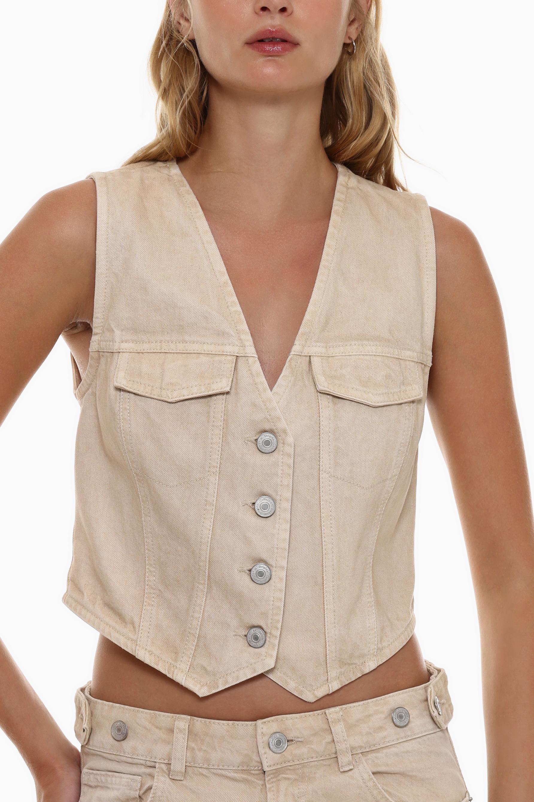 Cropped denim waistcoat best sale