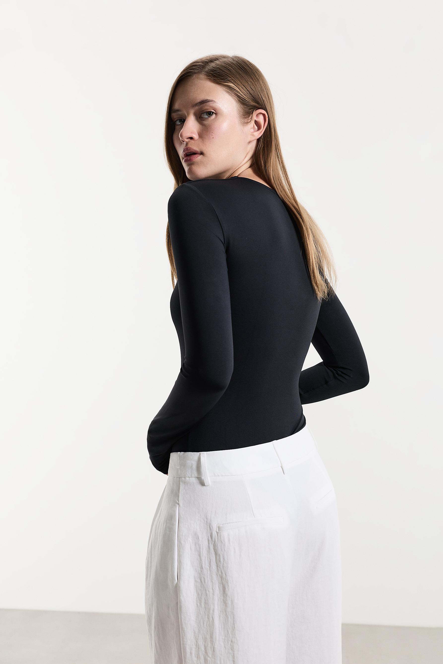 Long sleeve polyamide bodysuit — BLACK