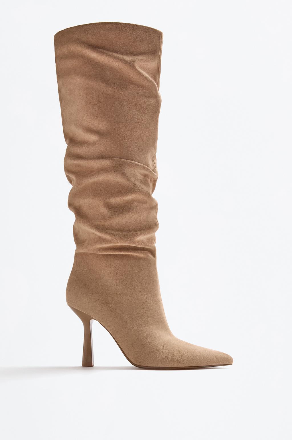 Ruched faux suede heel boots