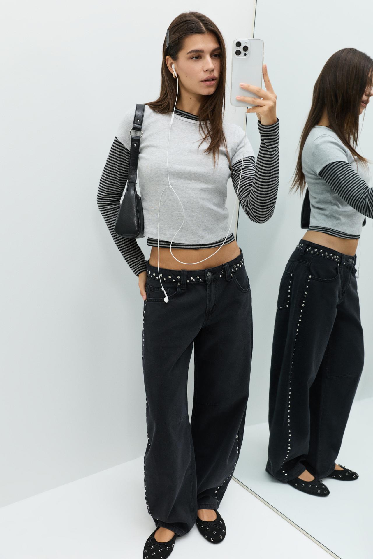 Studded barrel jeans — PALE CHARCOAL