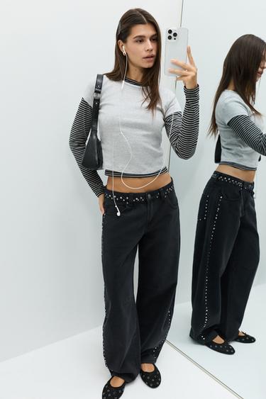 Studded barrel jeans — PALE CHARCOAL 5