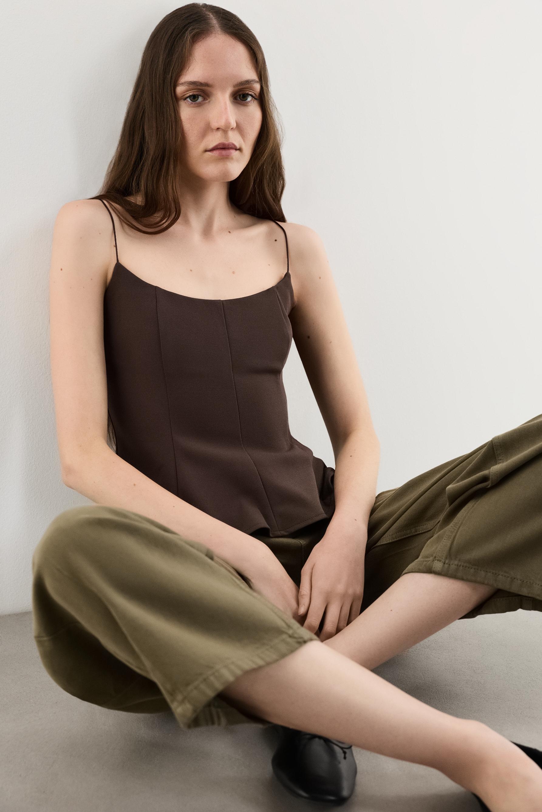Thin strap bustier top — CHOCOLATE