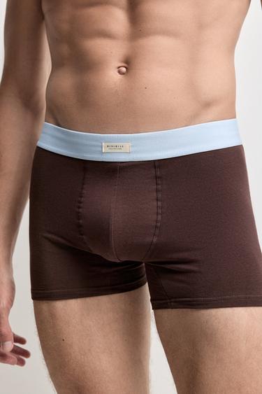 Pack of 5 striped long boxers — BROWN/BLUE 3