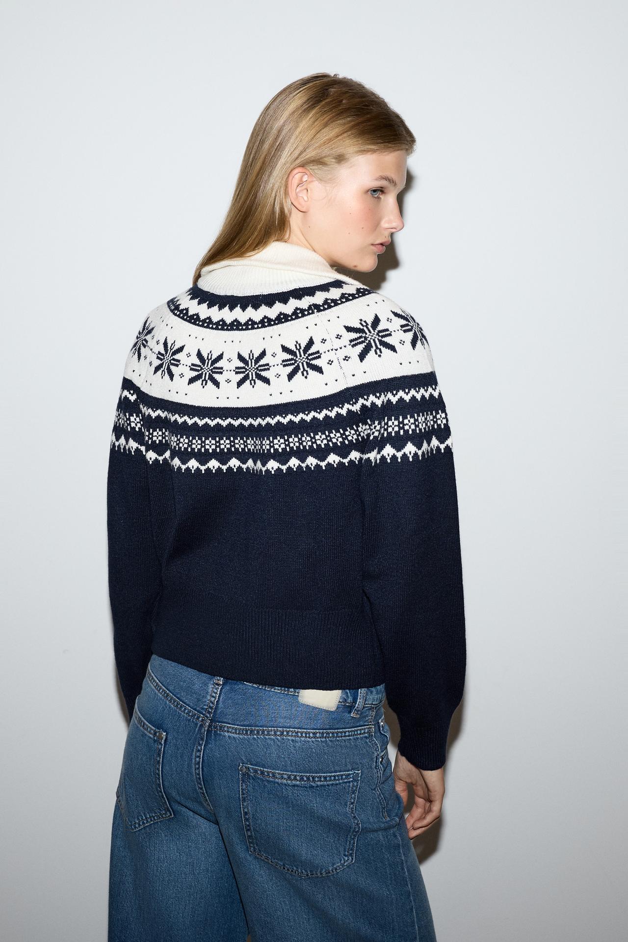 Fair Isle quarter-zip sweater — NAVY