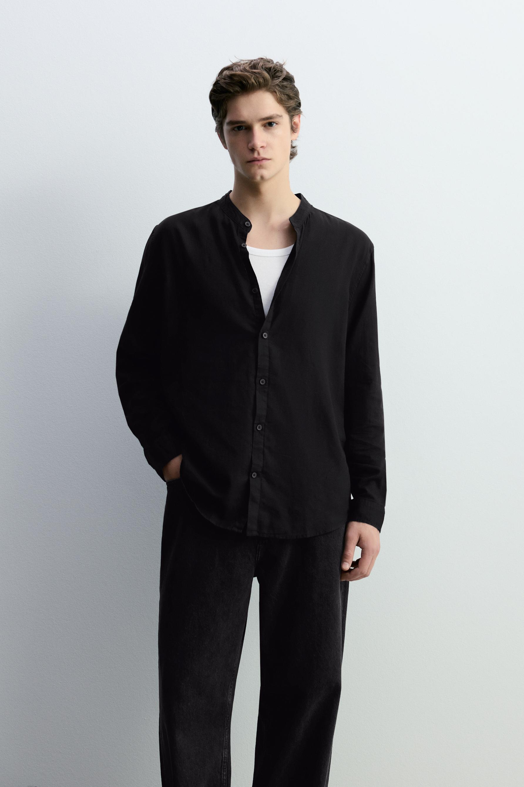 Linen-cotton stand collar shirt - Polo Shirts - CLOTHING - Man