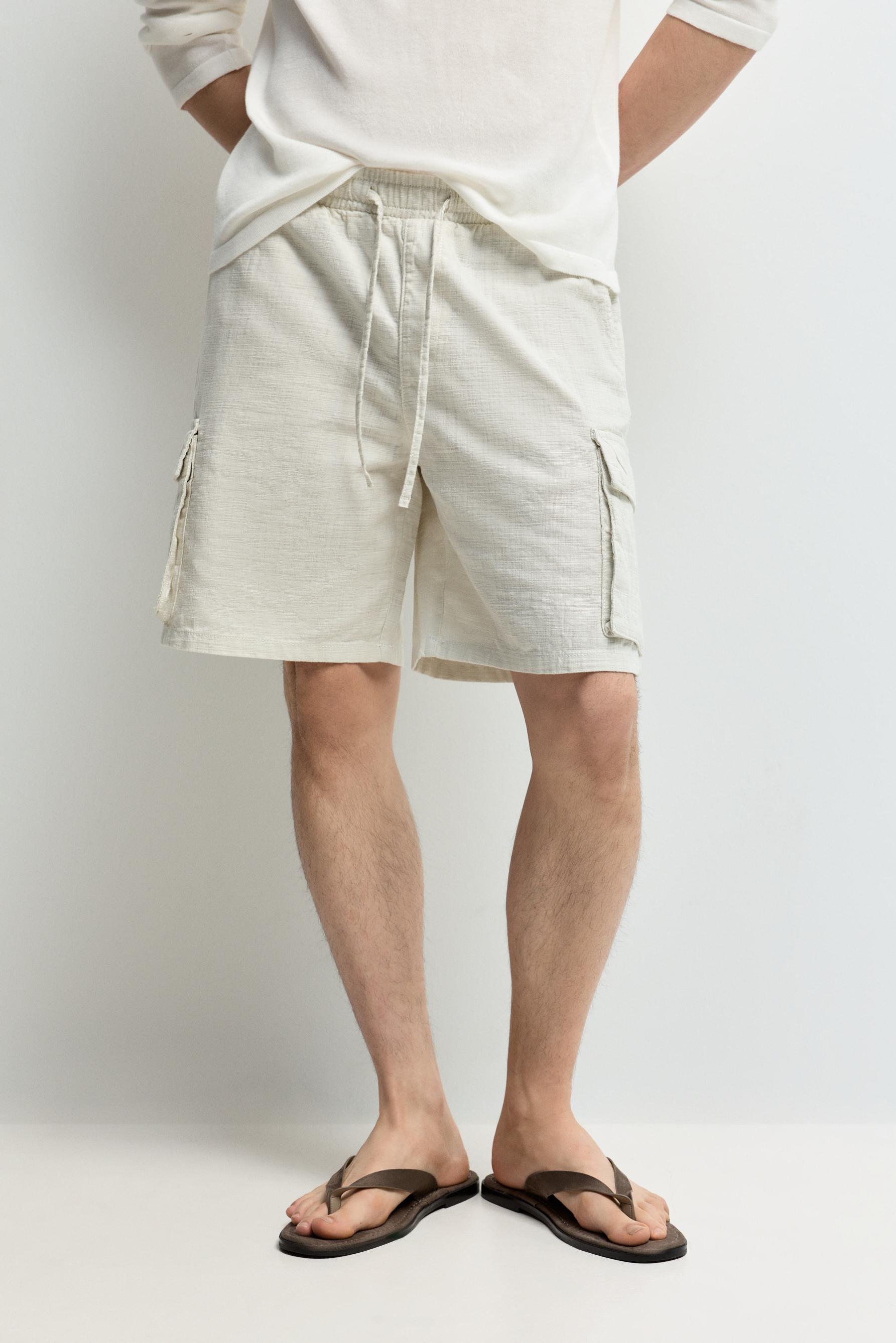 Rustic cargo Bermuda joggers — OFF WHITE