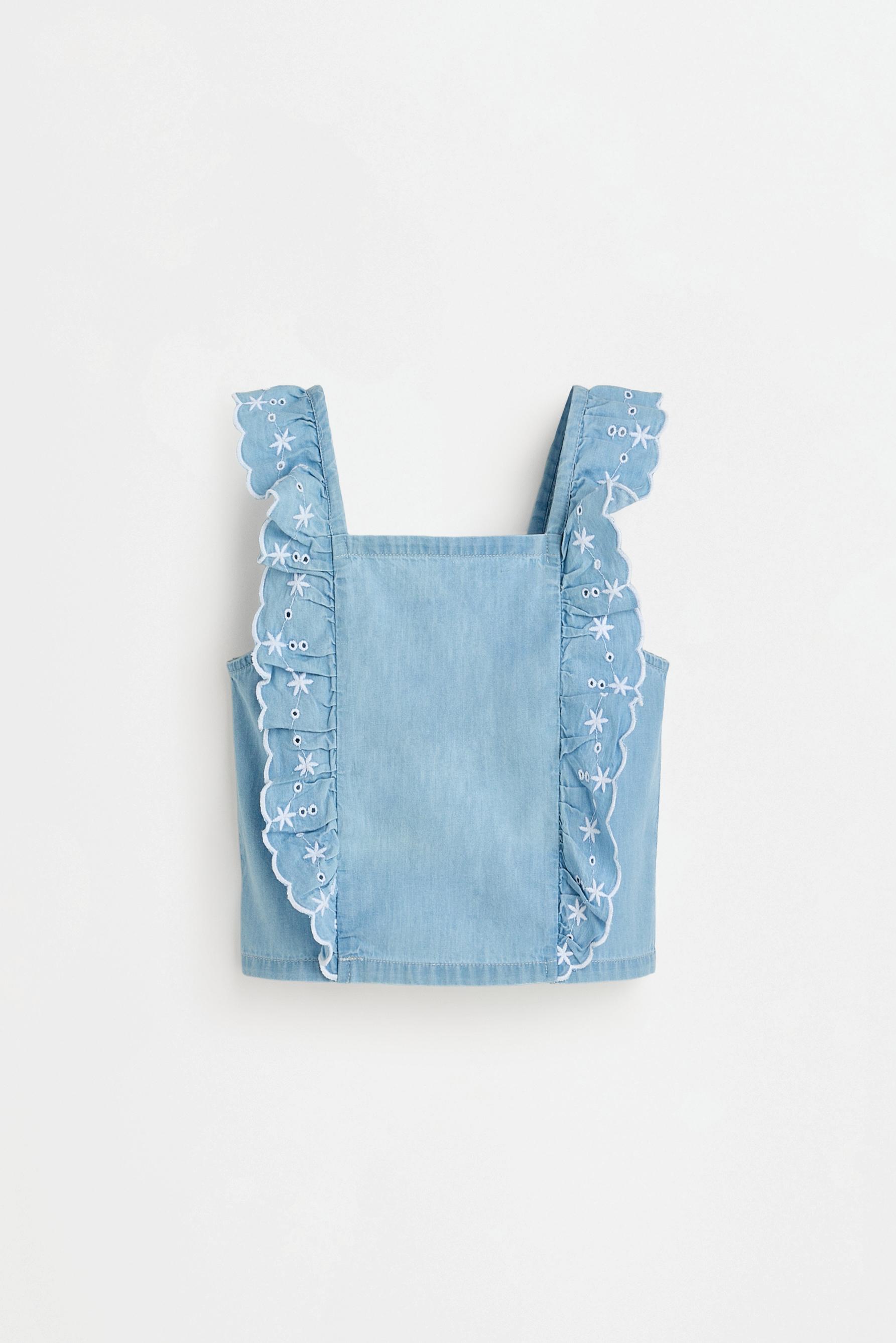 Ruffled denim top — PALE BLUE