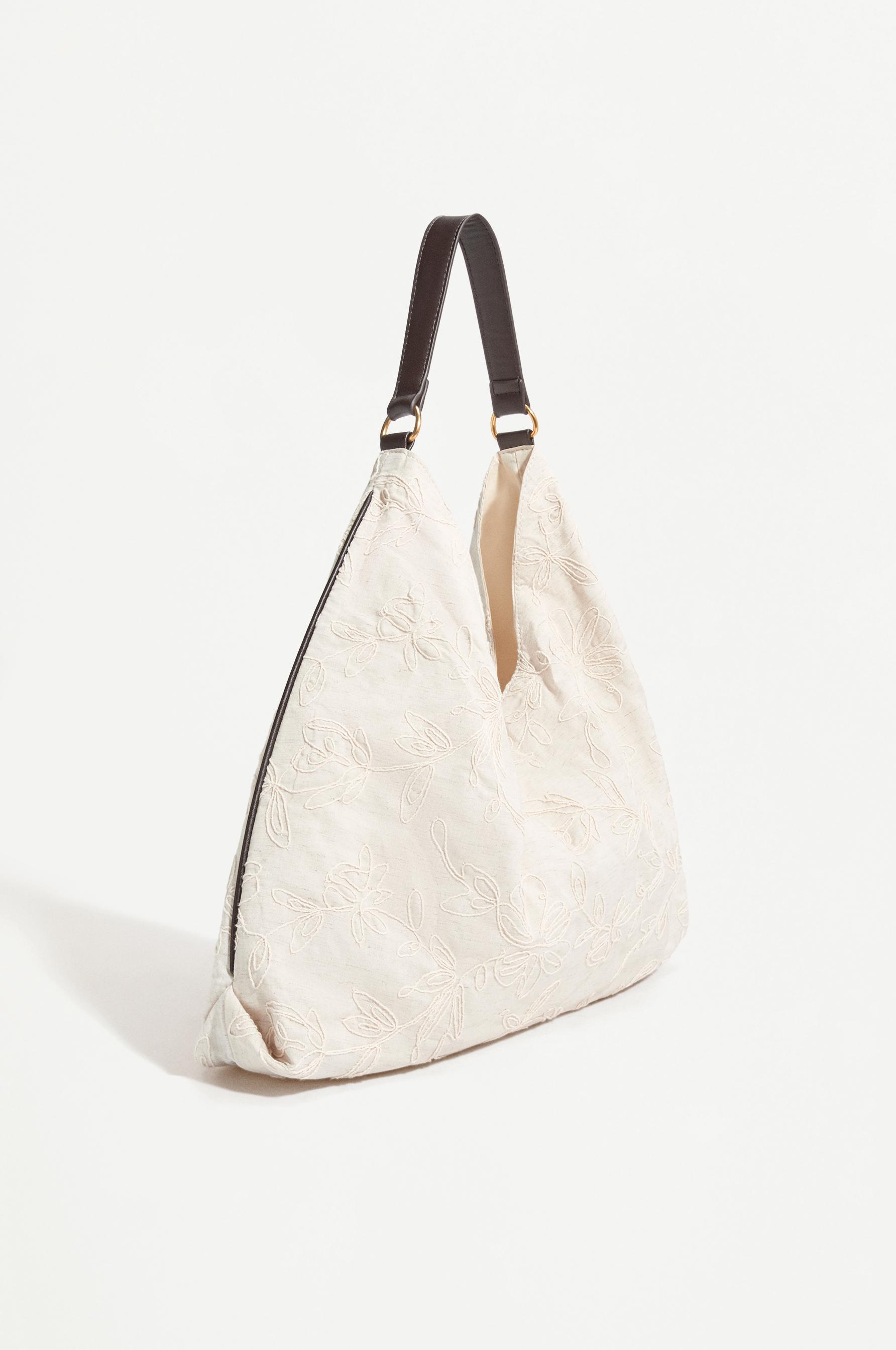 Embroidered canvas tote bag — ECRU