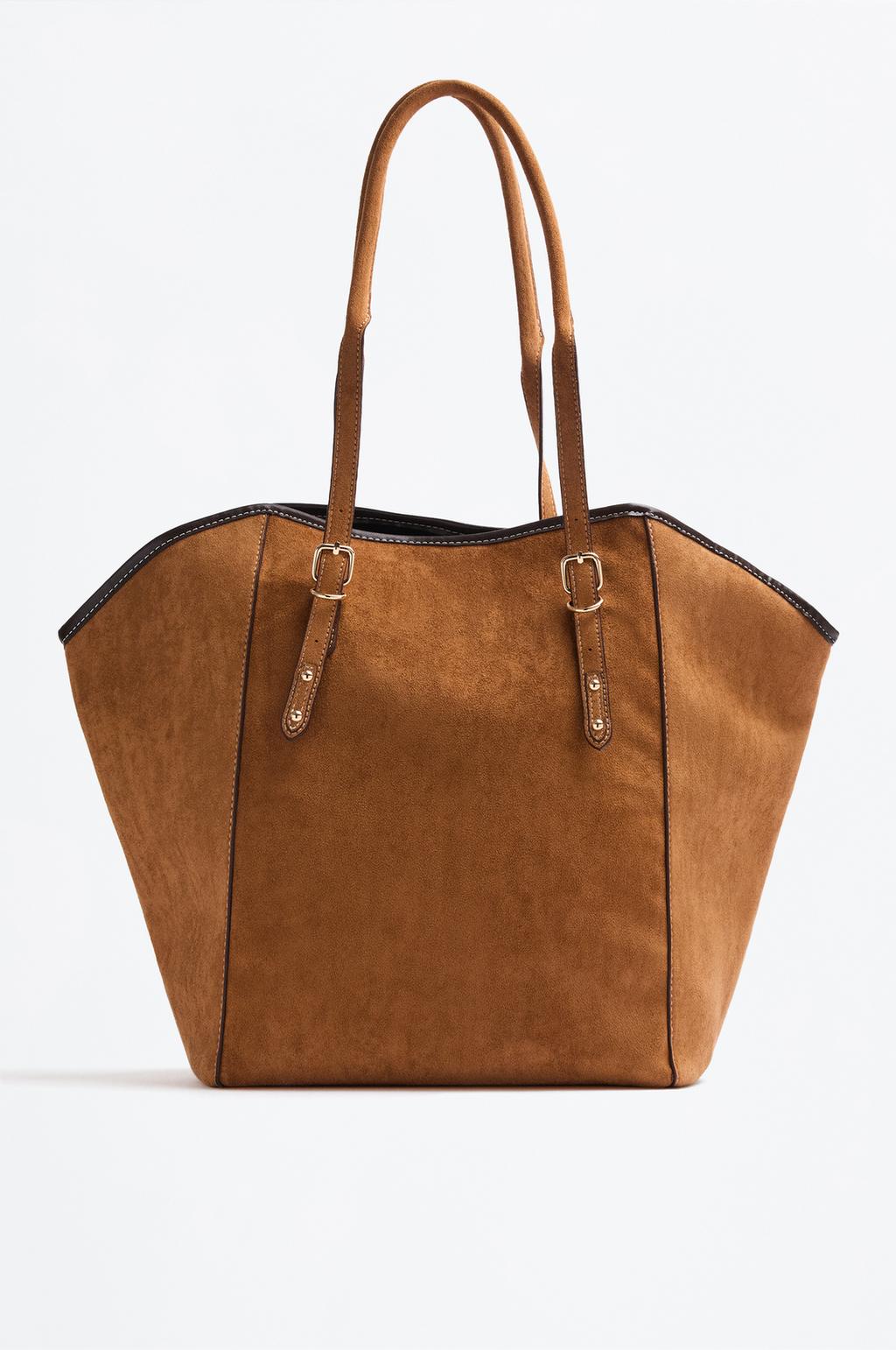 Mala tote bag em contraste com efeito de camurça