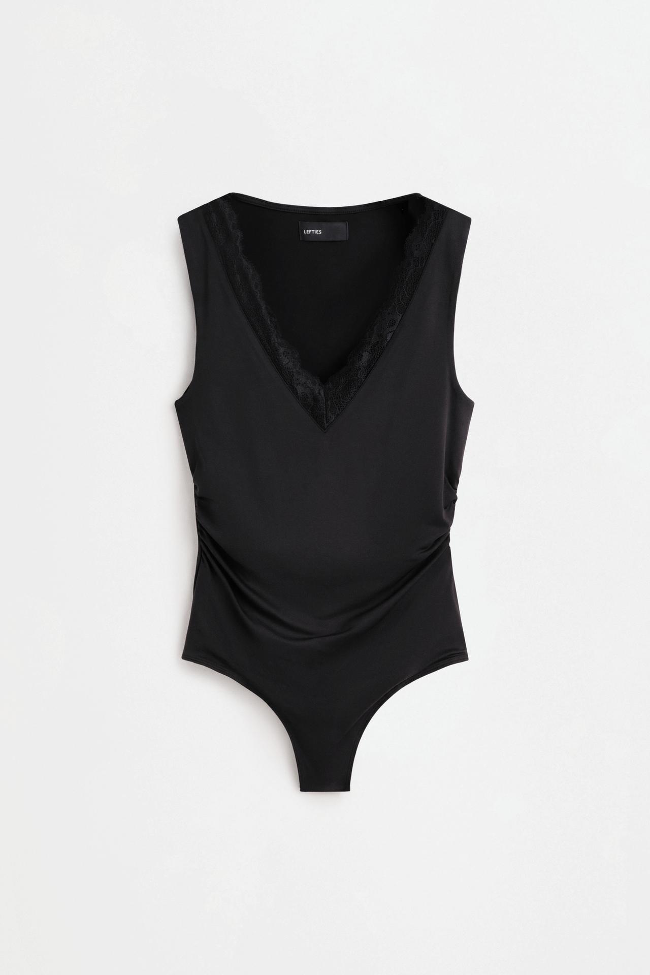Lace V-neck bodysuit — BLACK