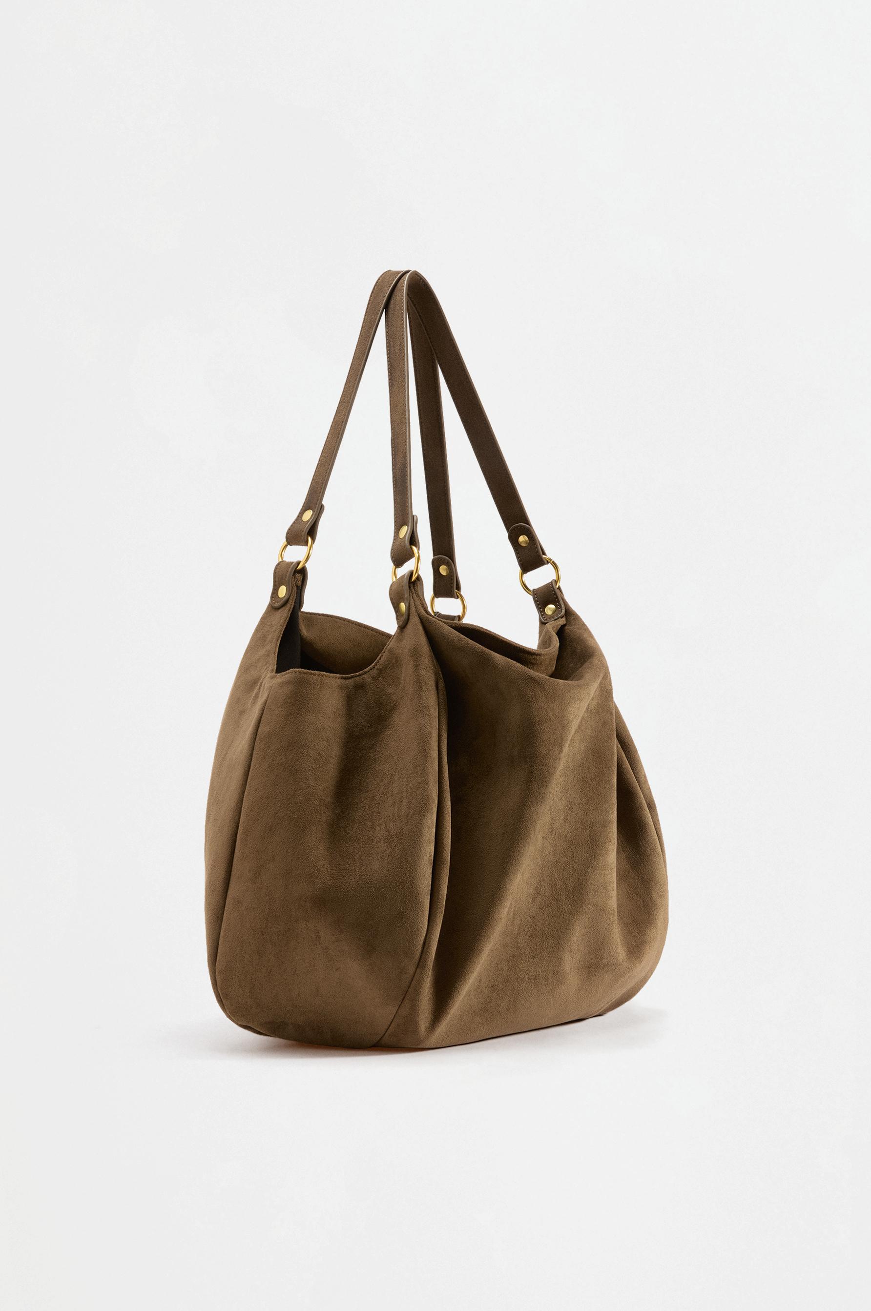 Faux suede tote bag — KHAKI