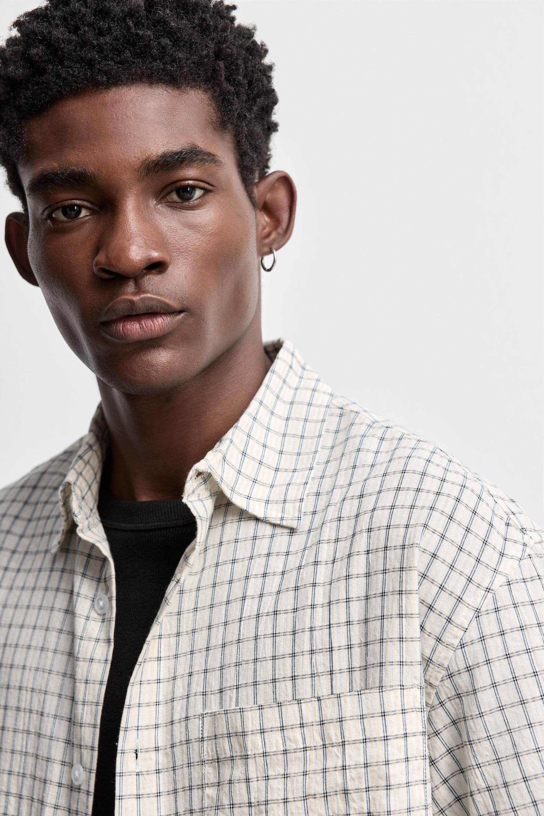 Textured check shirt — SAND