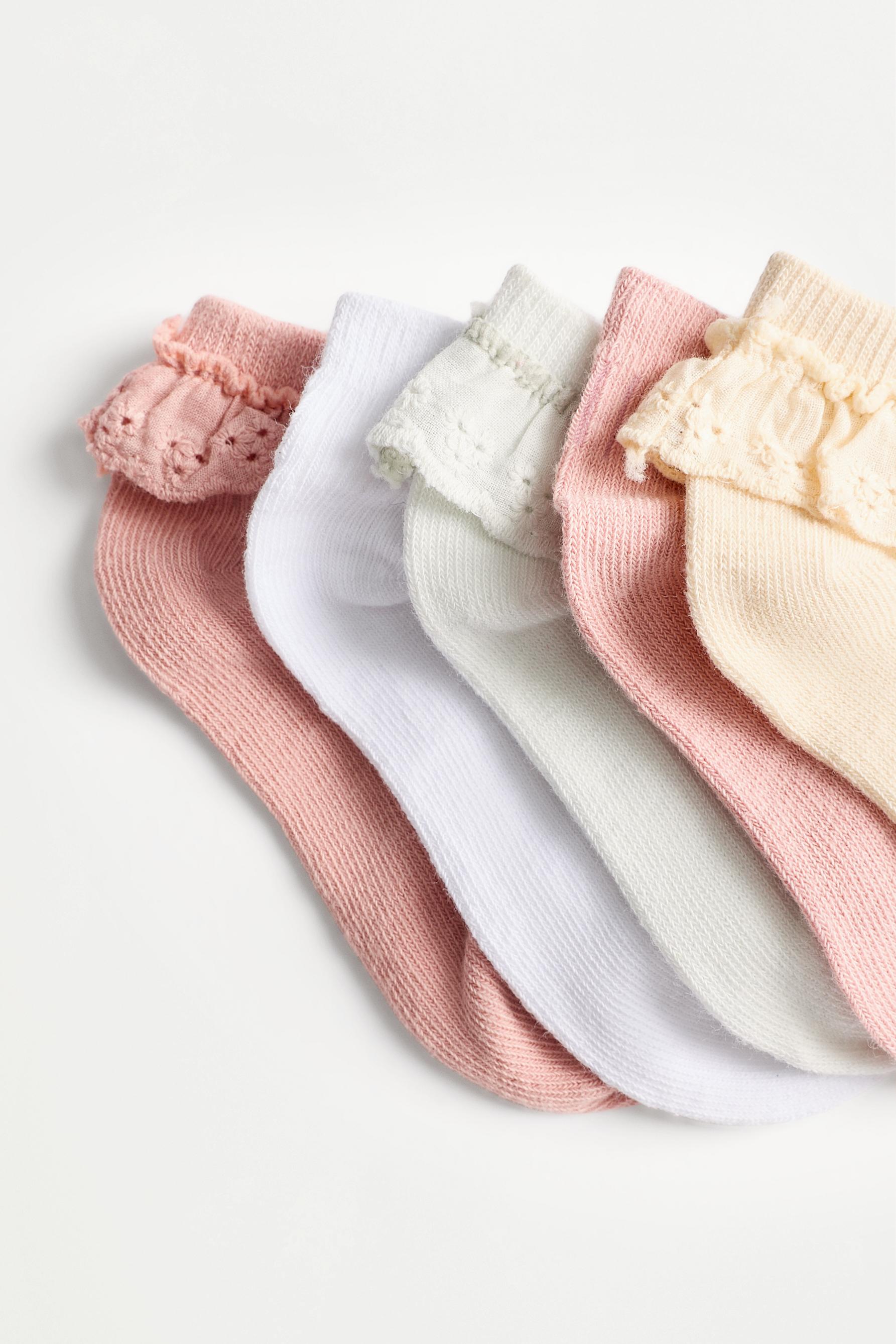 Lace Trim Ankle Socks (5-Pack) — MEDIUM PINK