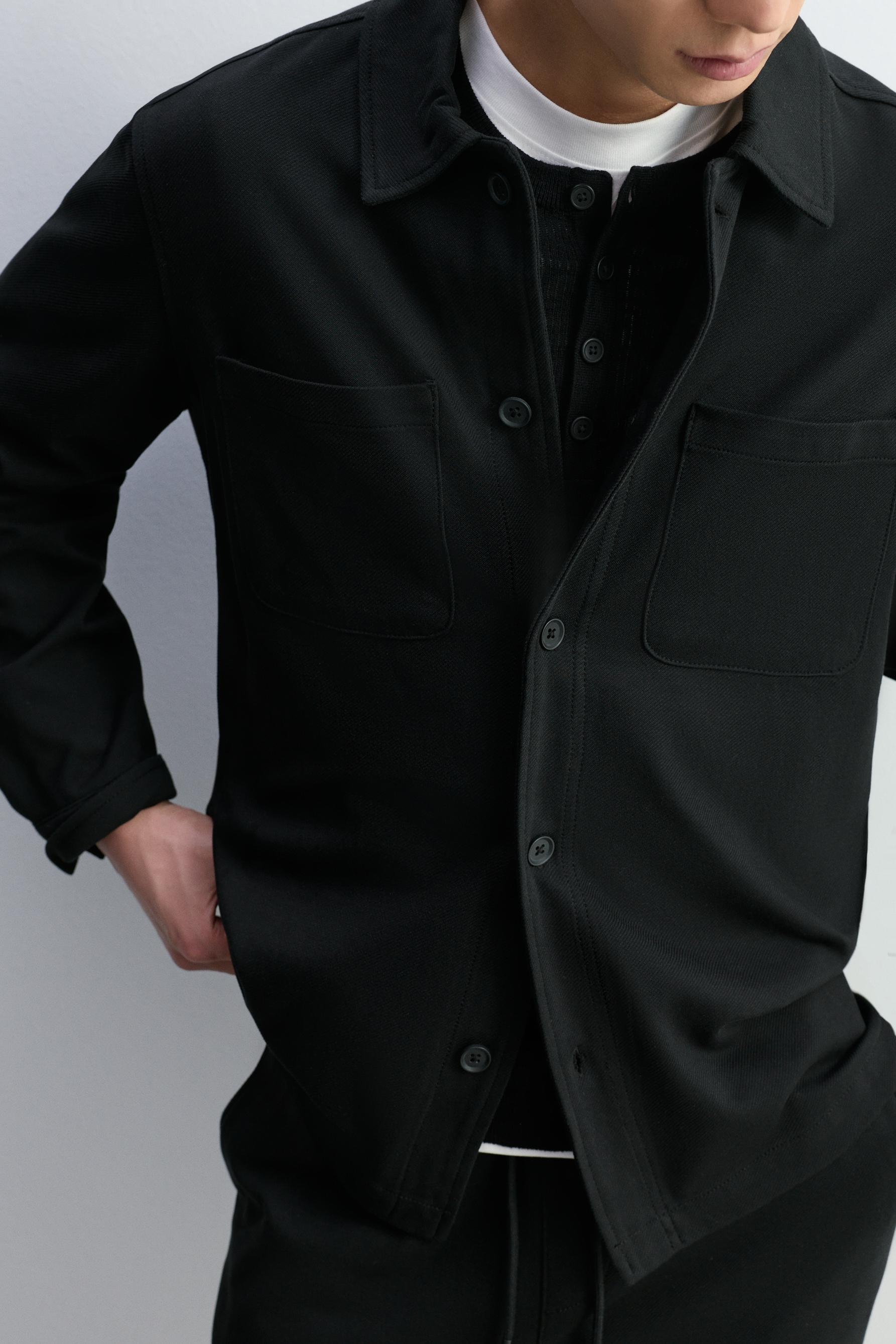 Textured pocket overshirt — BLACK