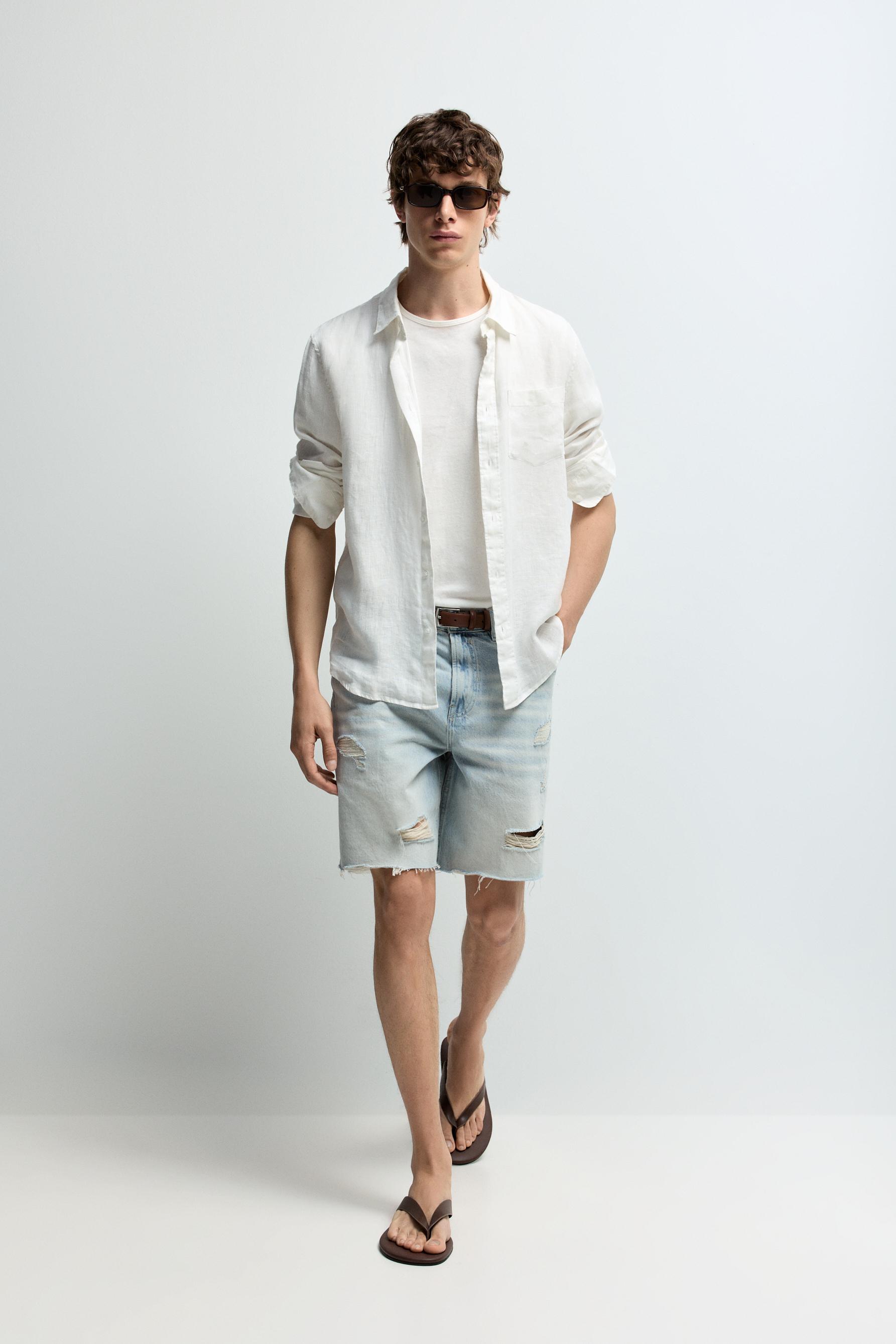 Ripped denim Bermuda shorts — SKY BLUE