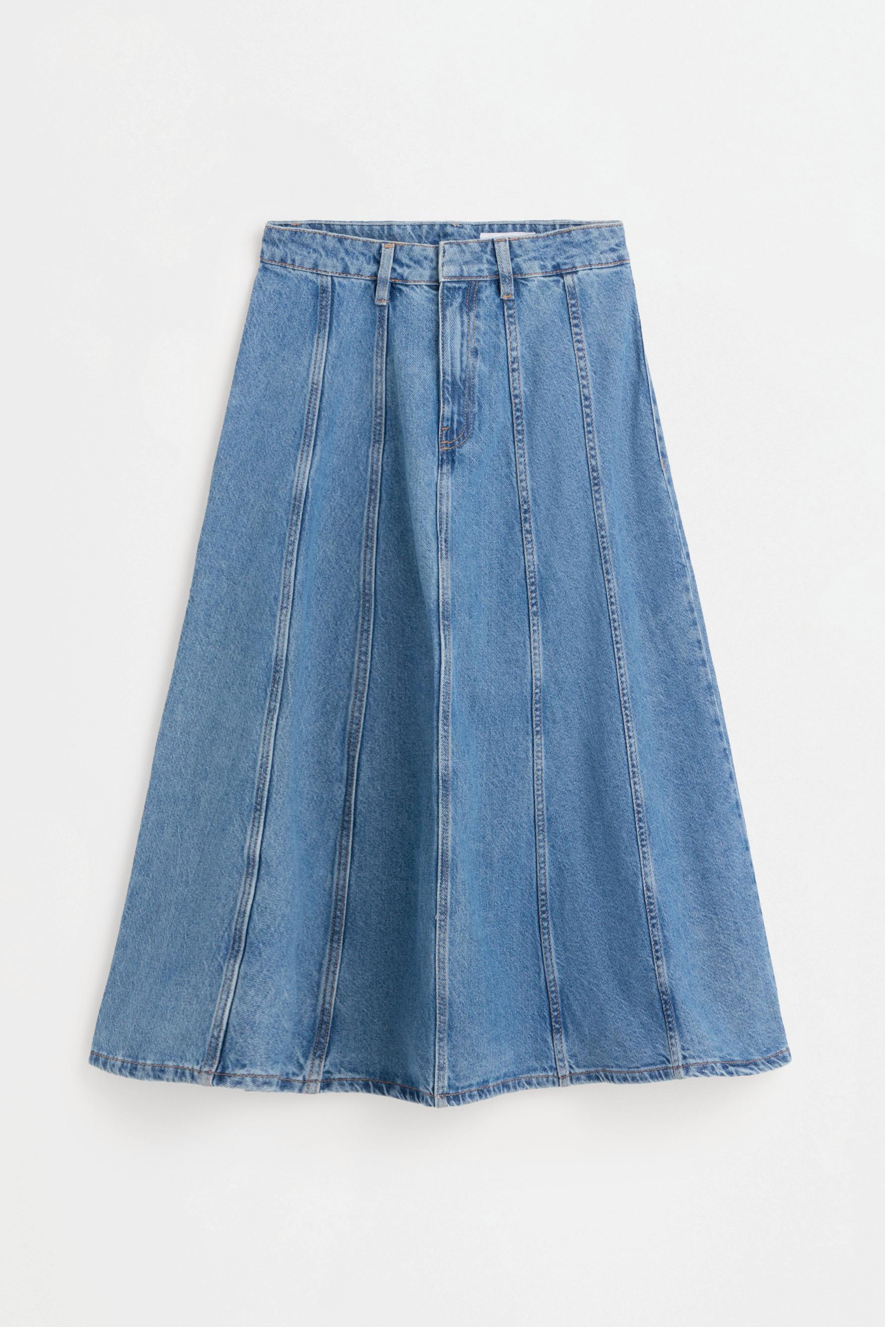 Godet denim midi skirt — FADED BLUE