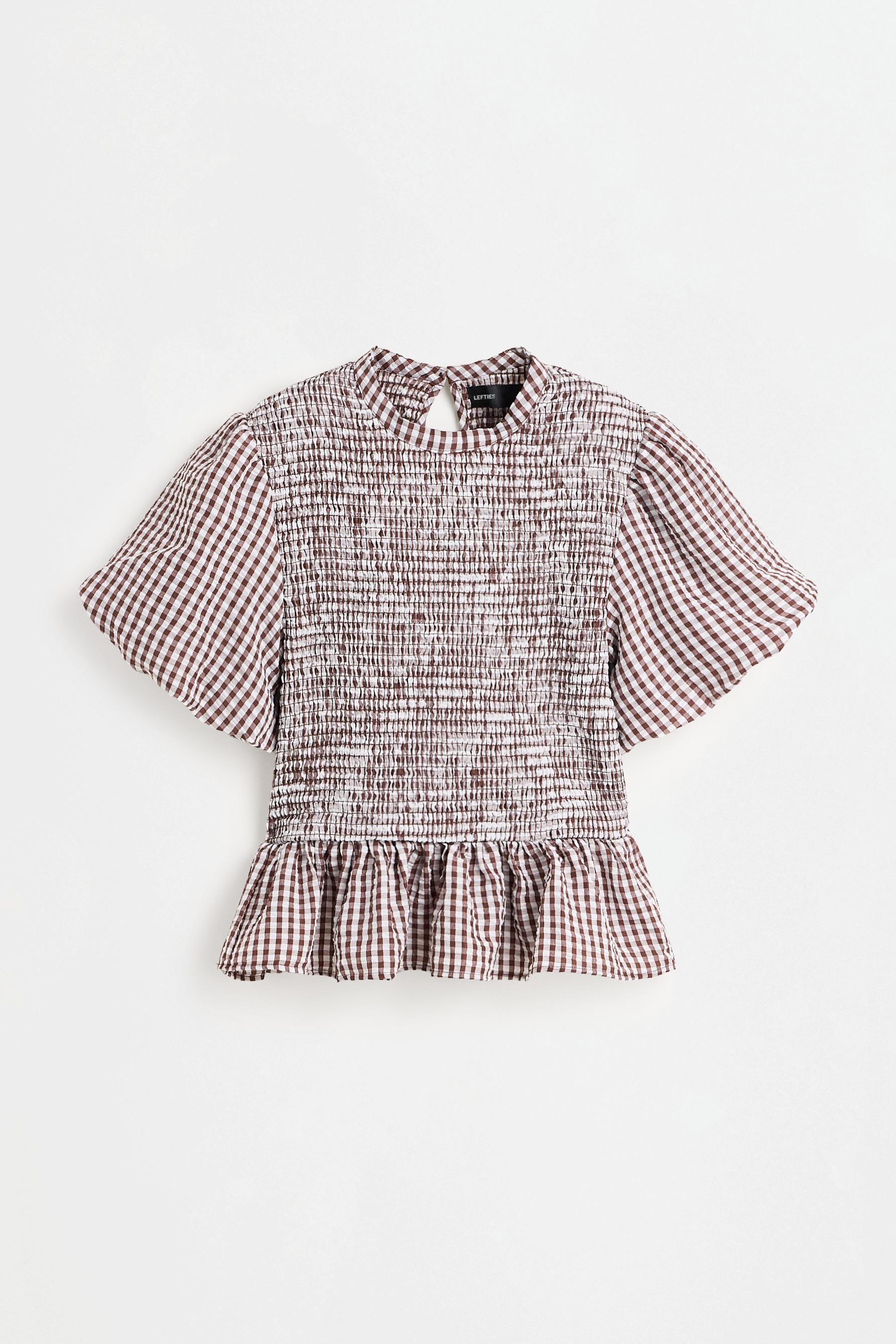 Smocked blouse — BROWN/WHITE