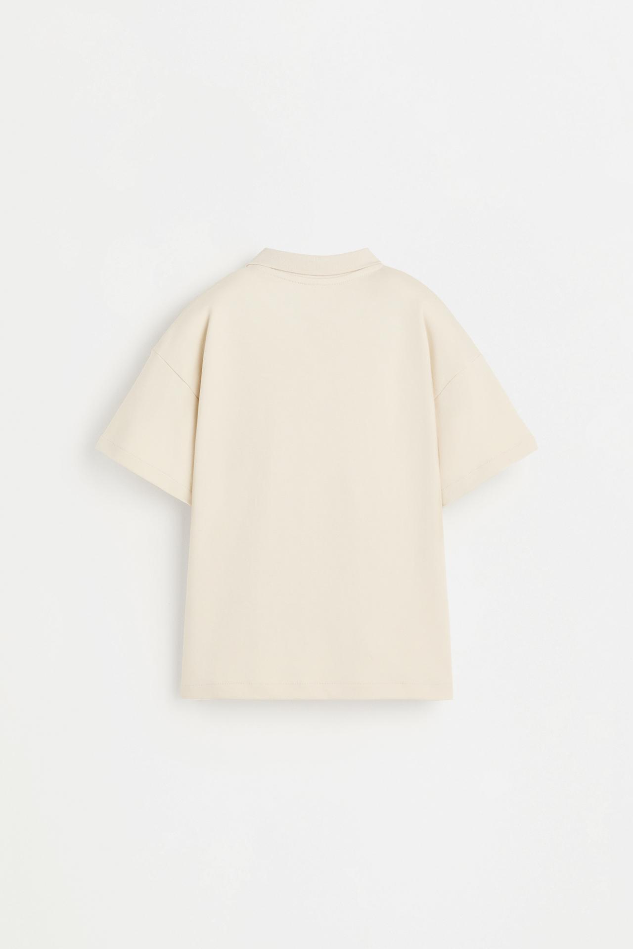 Interlock polo shirt with text — ECRU