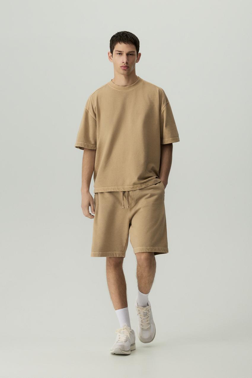 Bermuda chándal efecto lavado Tiro Medio Pantalones ROPA