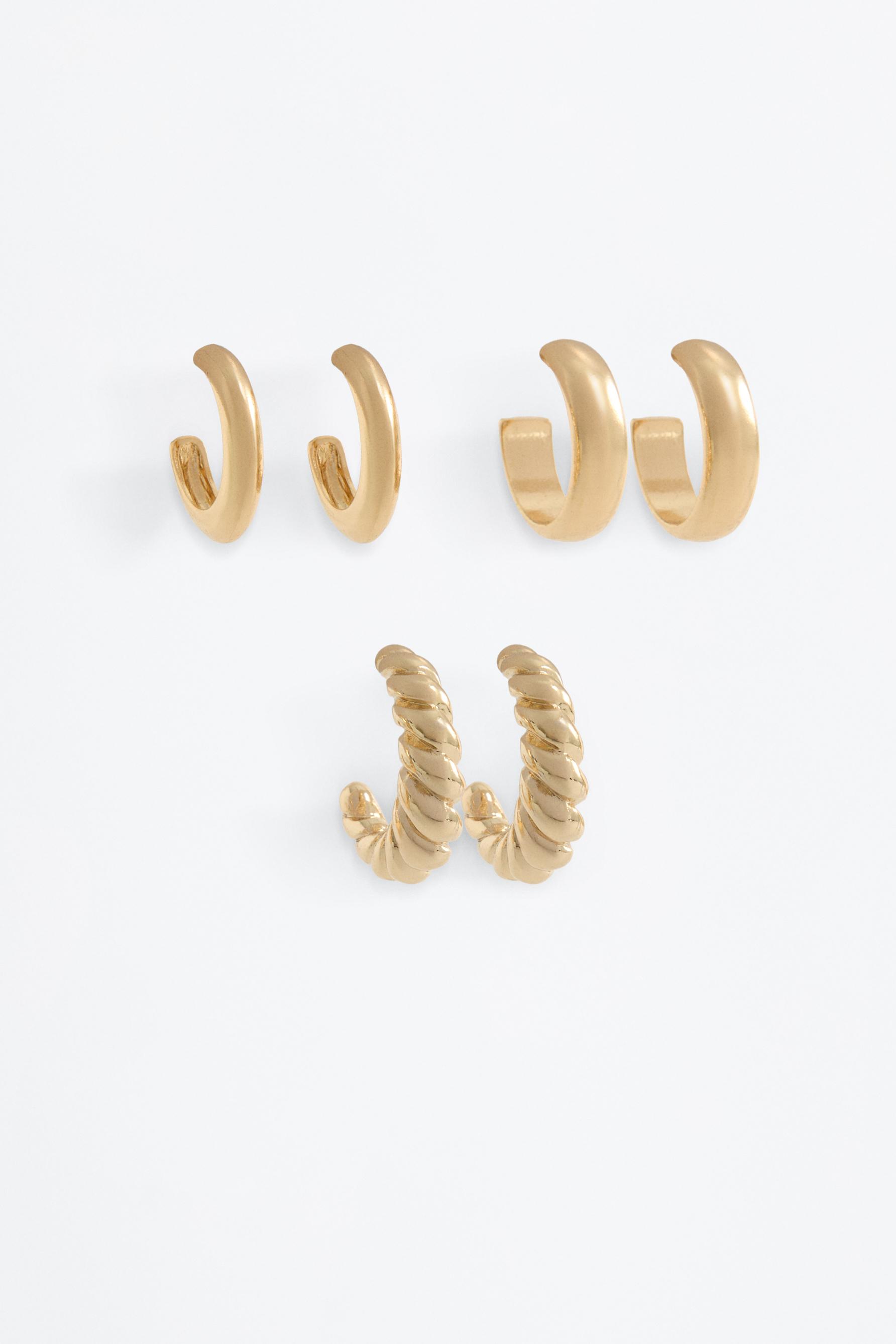 3-pack of assorted hoop earrings — GOLD
