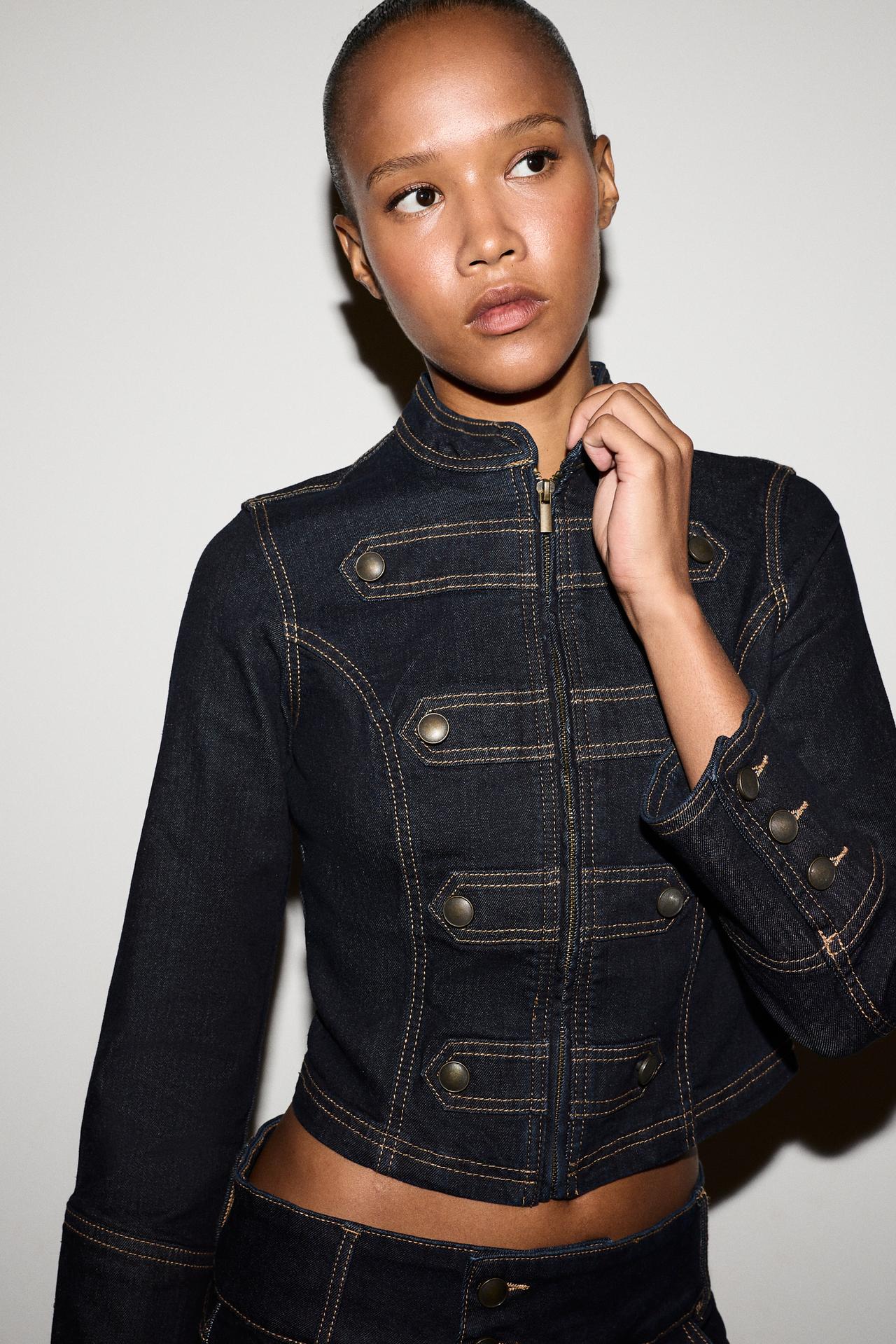 Toggle-detail denim jacket — INDIGO