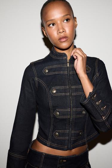 Toggle-detail denim jacket — INDIGO 1