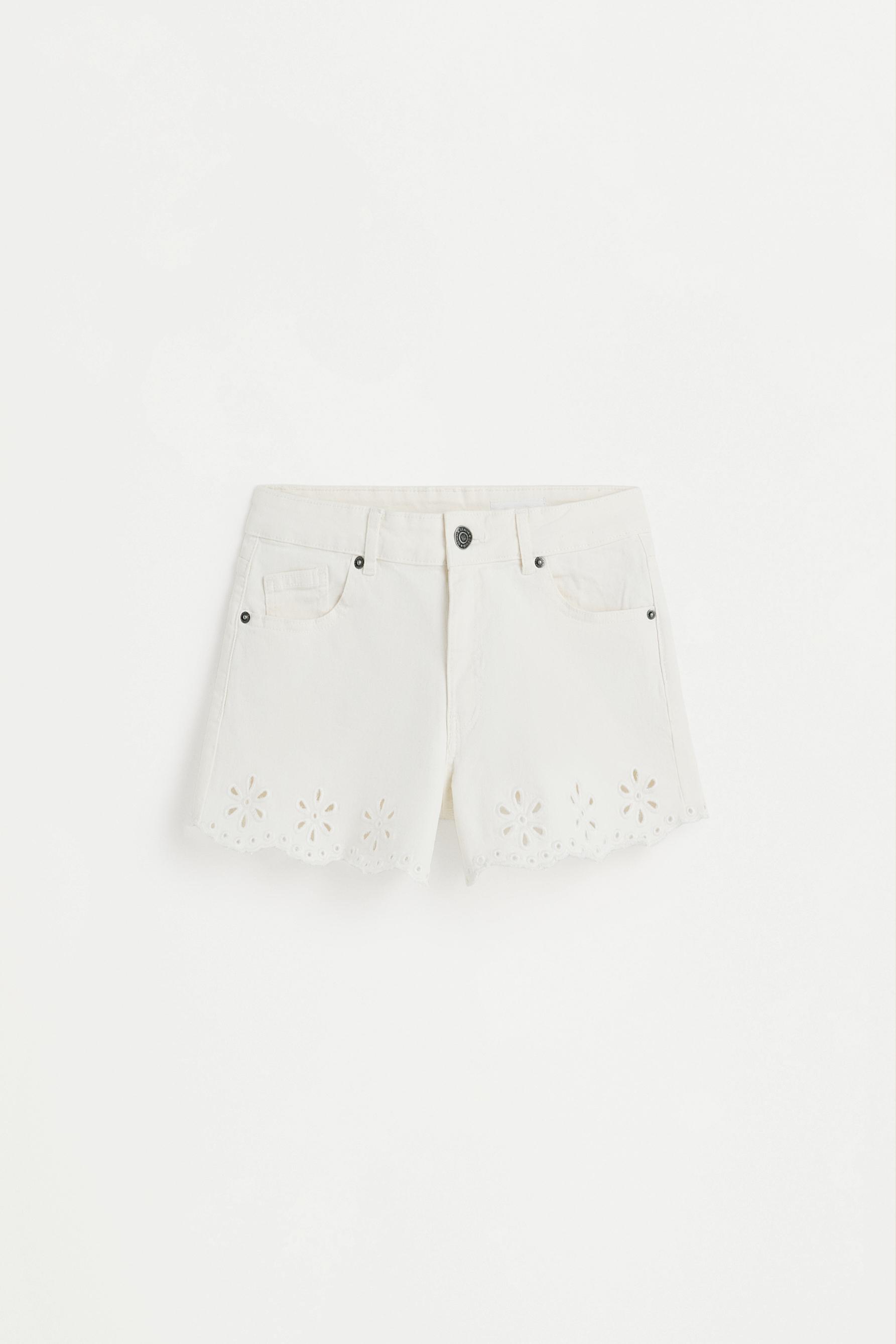 Swiss embroidery denim shorts — OFF WHITE