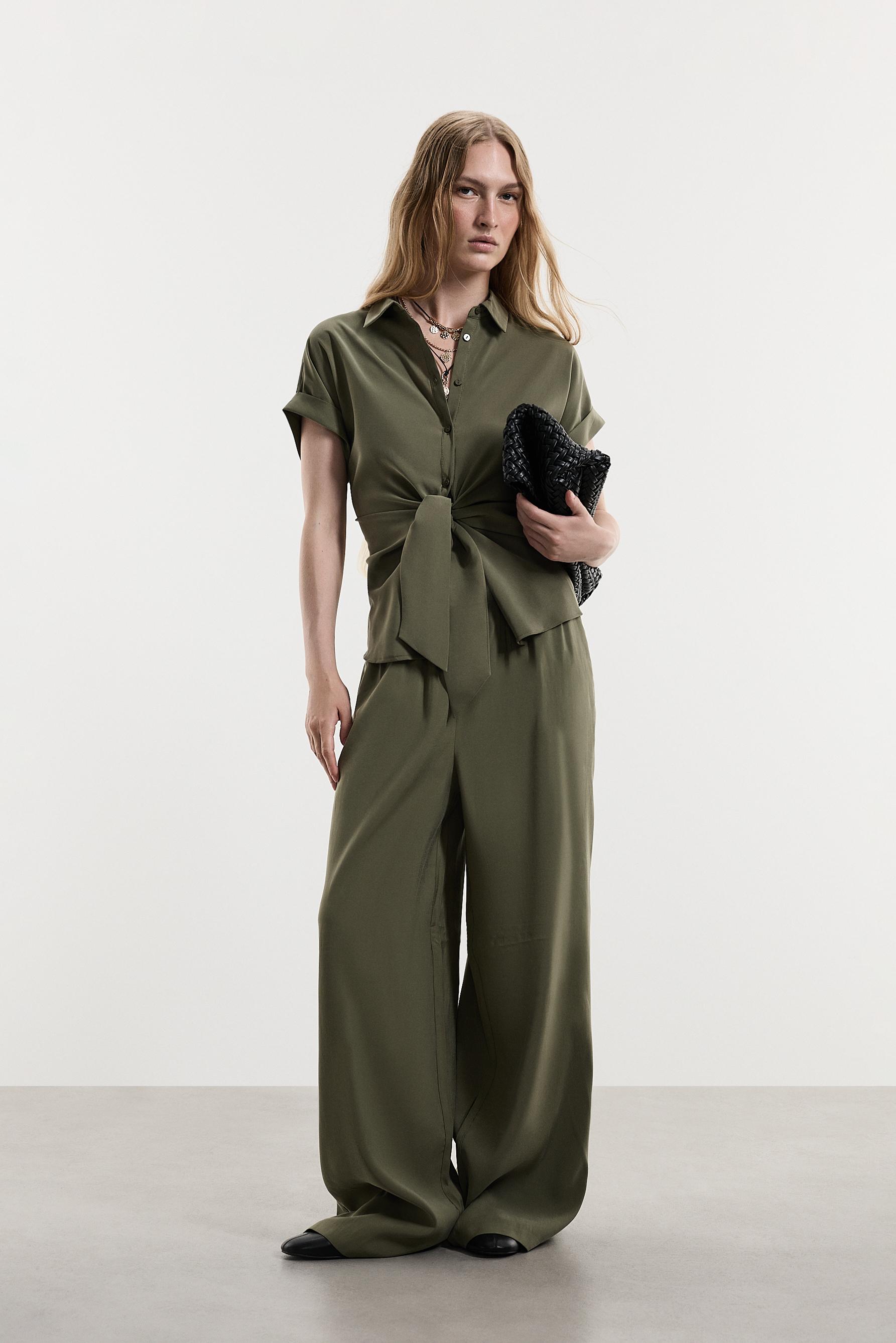 Shirt with tie detail — KHAKI