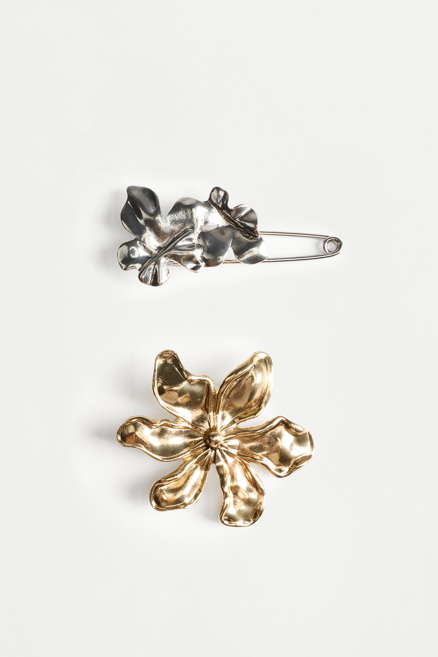 Floral metal brooch 2-pack — GOLD