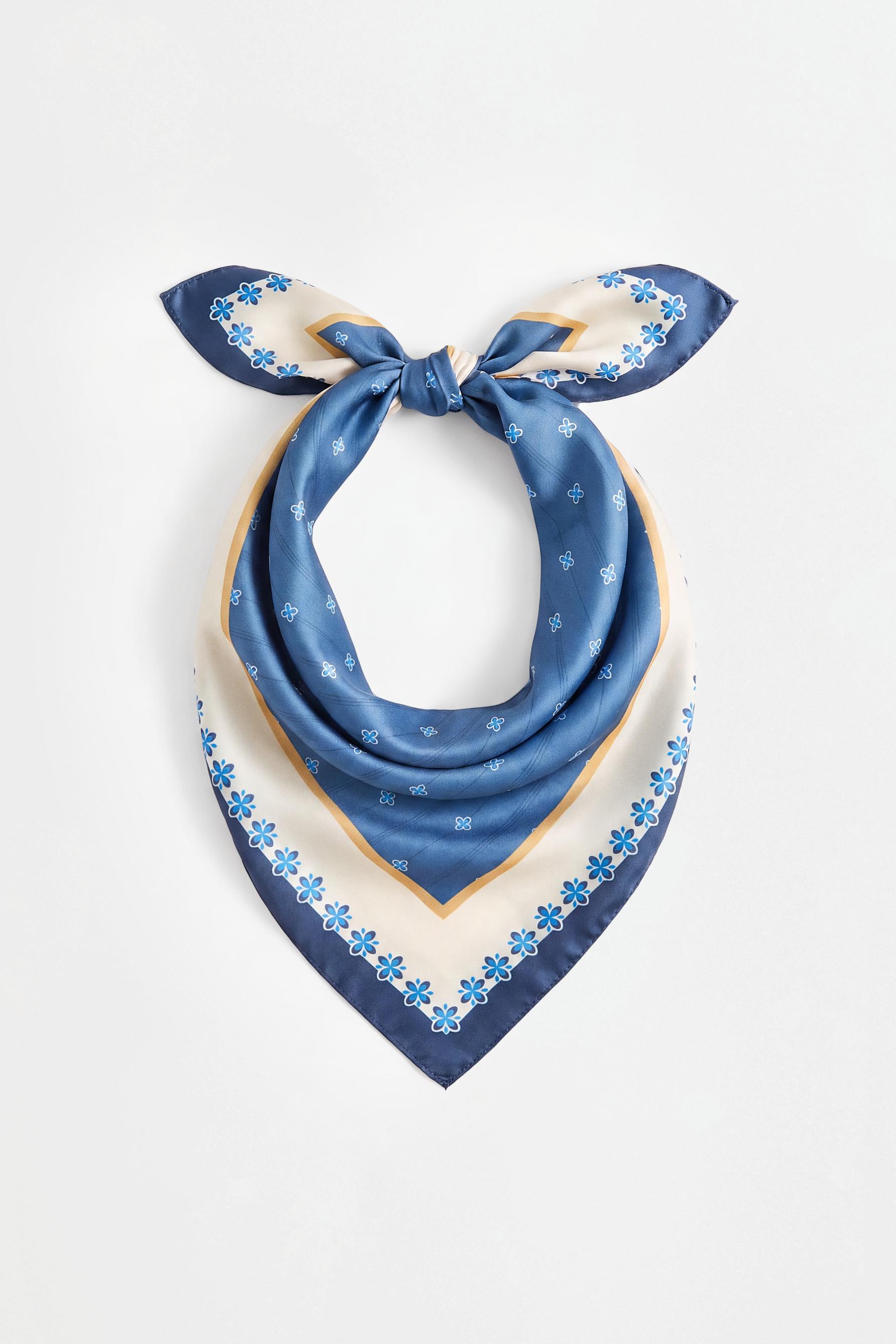 Printed satin scarf — DARK BLUE