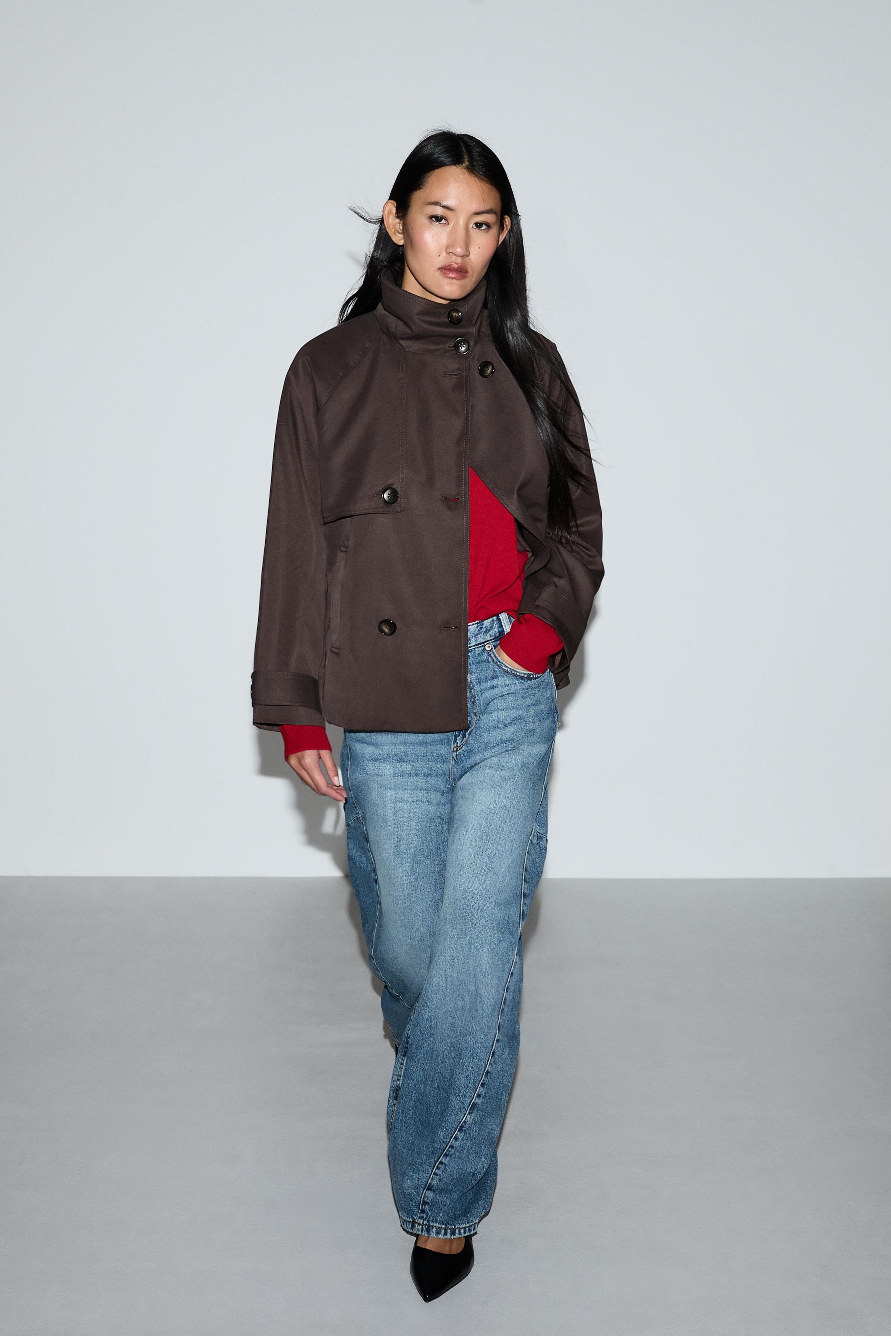 Short trench coat with tie belt — CHOCOLATE