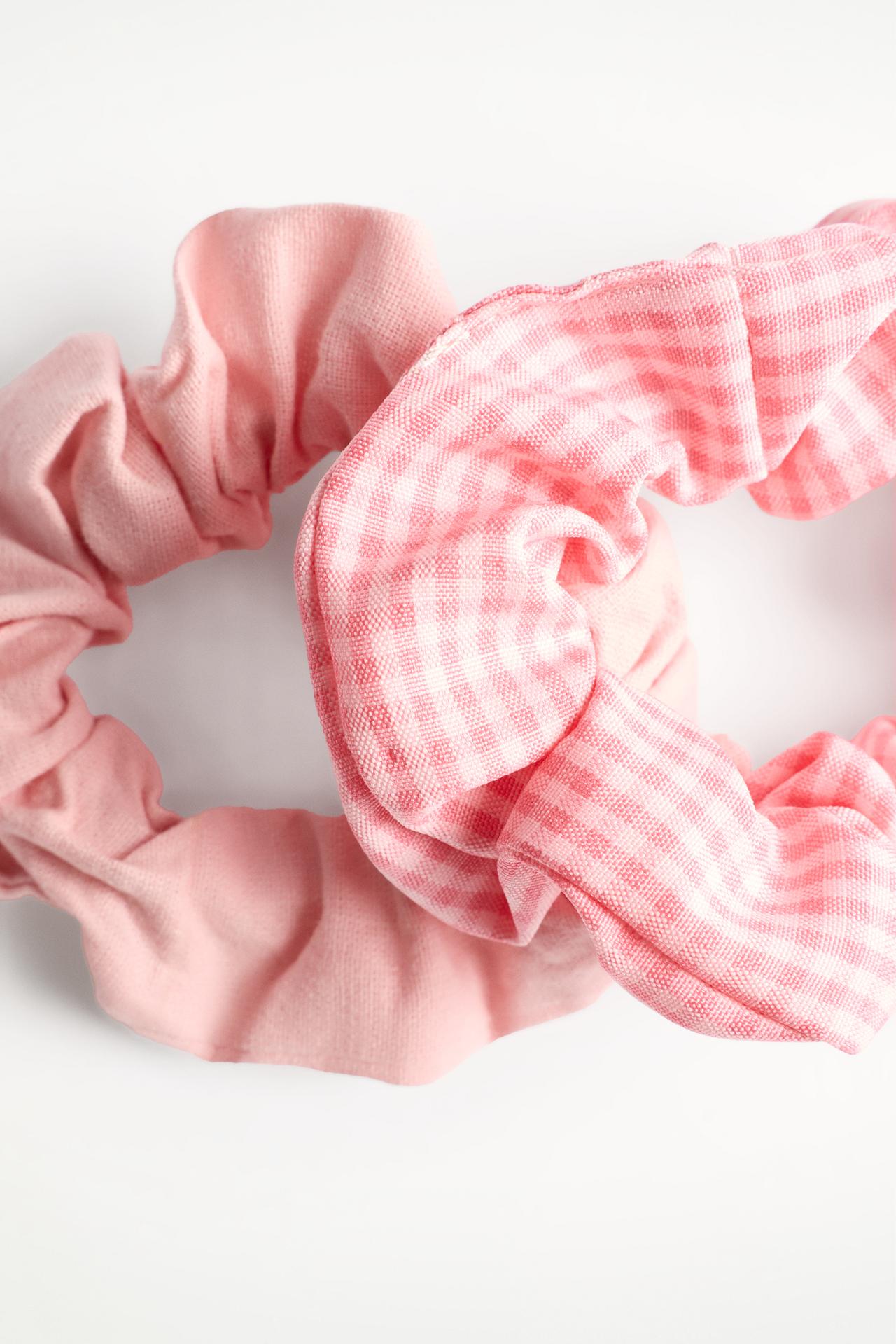 Gingham headband and scrunchies (3-piece set) — PINK