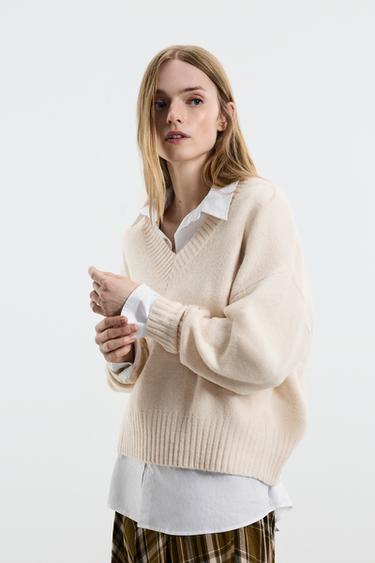 V-neck sweater — ECRU 1