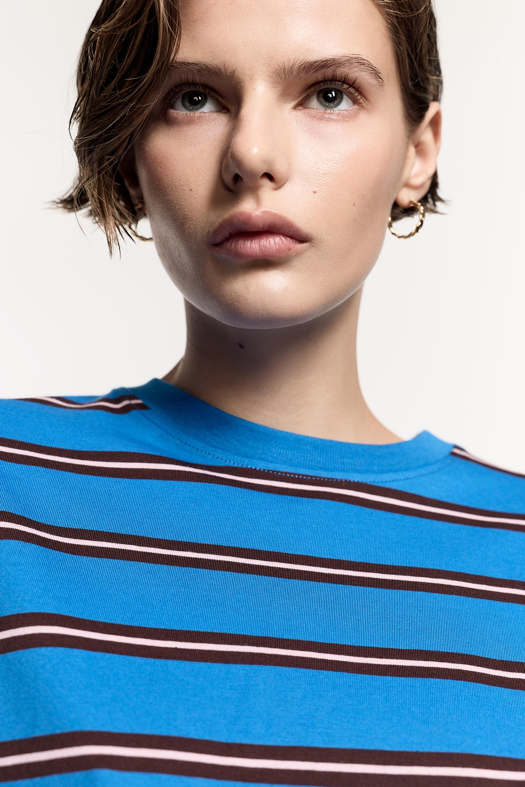 Women's Beige Striped T-Shirt — DEEP BLUE