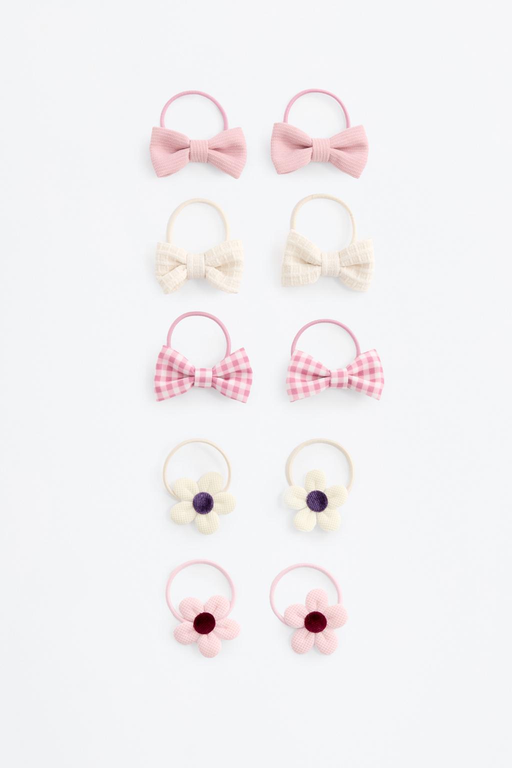 Pack of 10 floral and bow hair ties