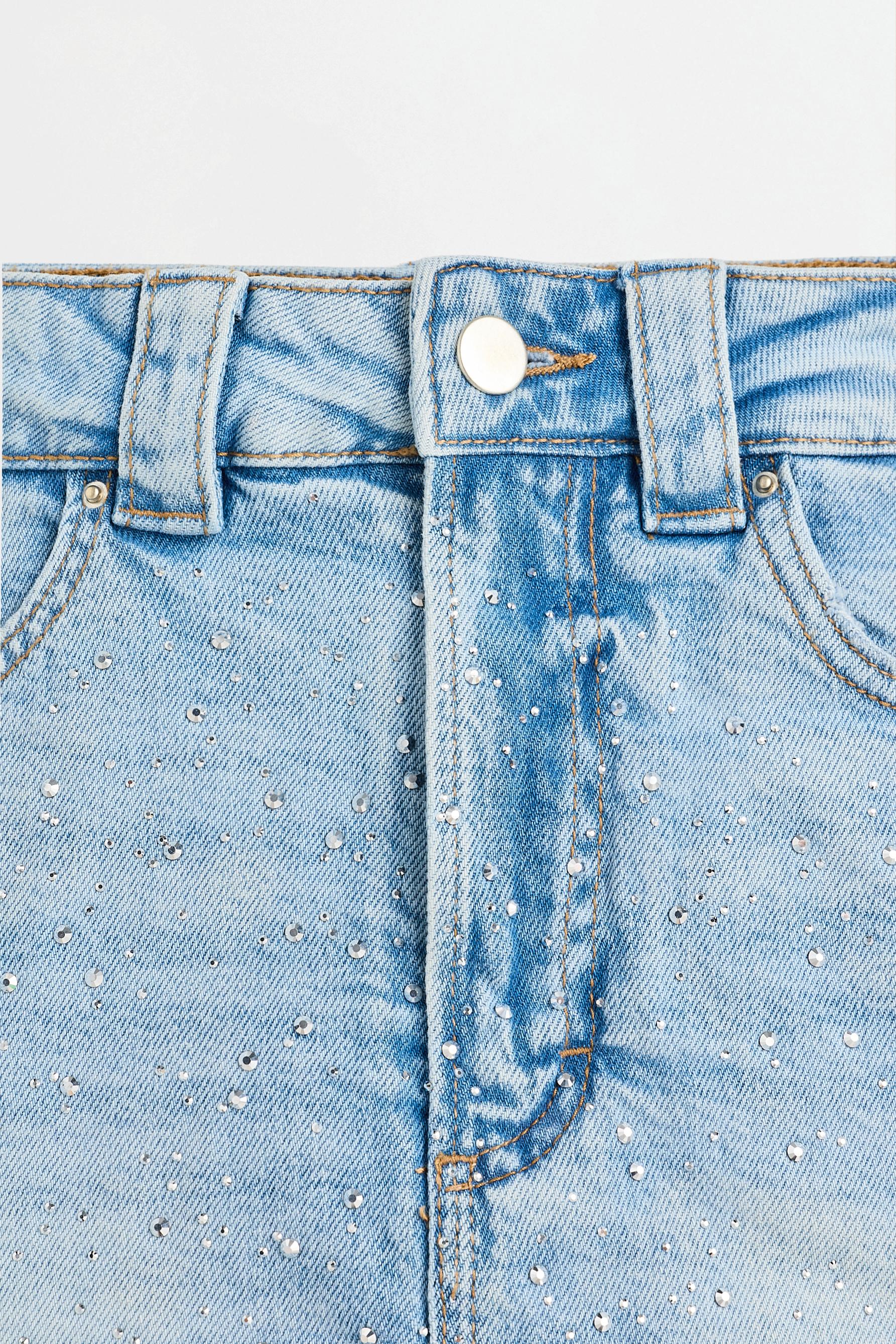 Rhinestone denim skort — FADED NAVY