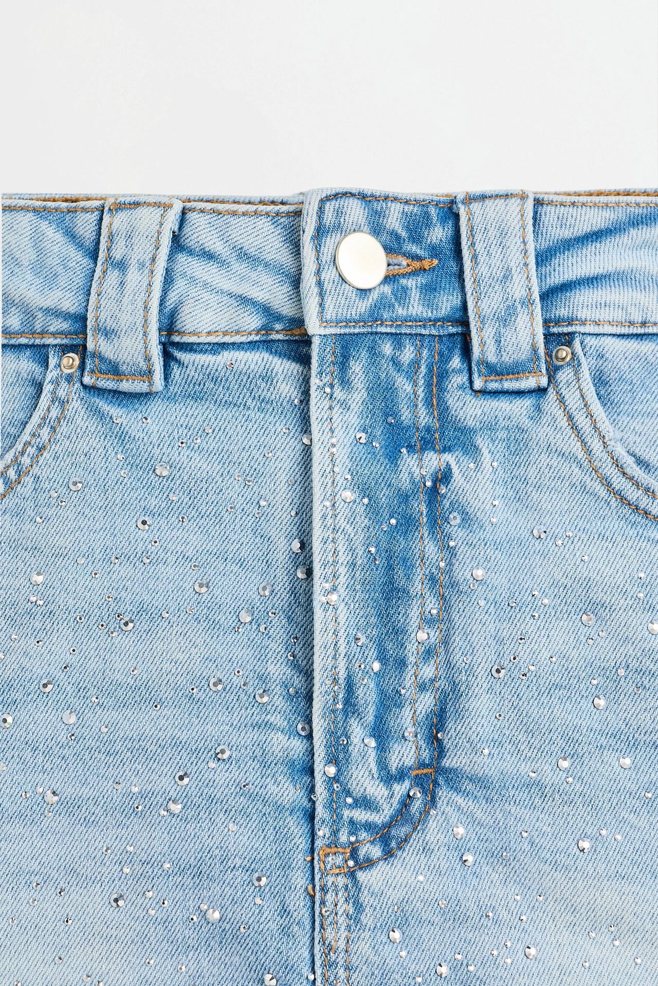 Rhinestone denim skort — FADED NAVY