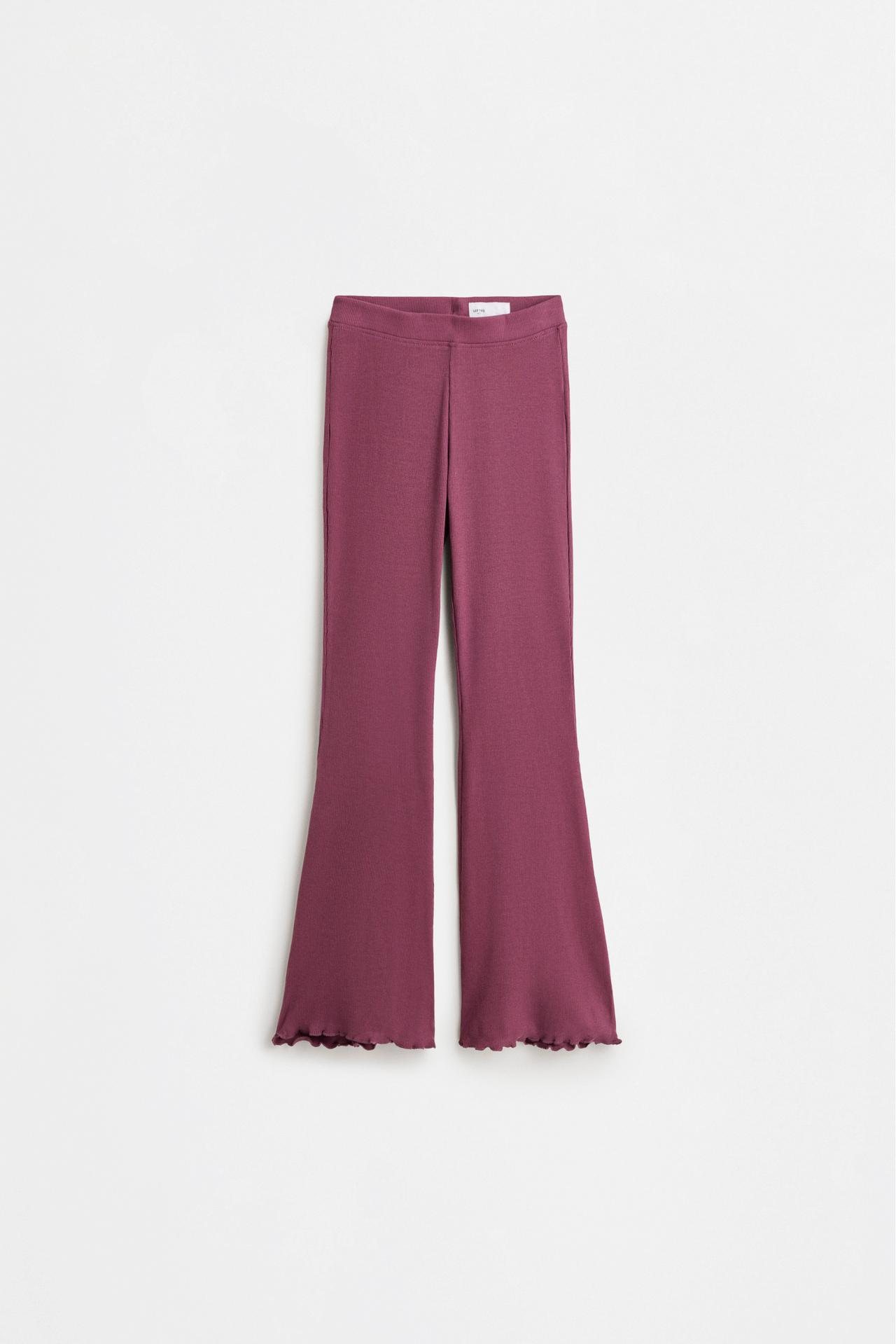 Ribbed bell-bottom leggings — DARK PLUM