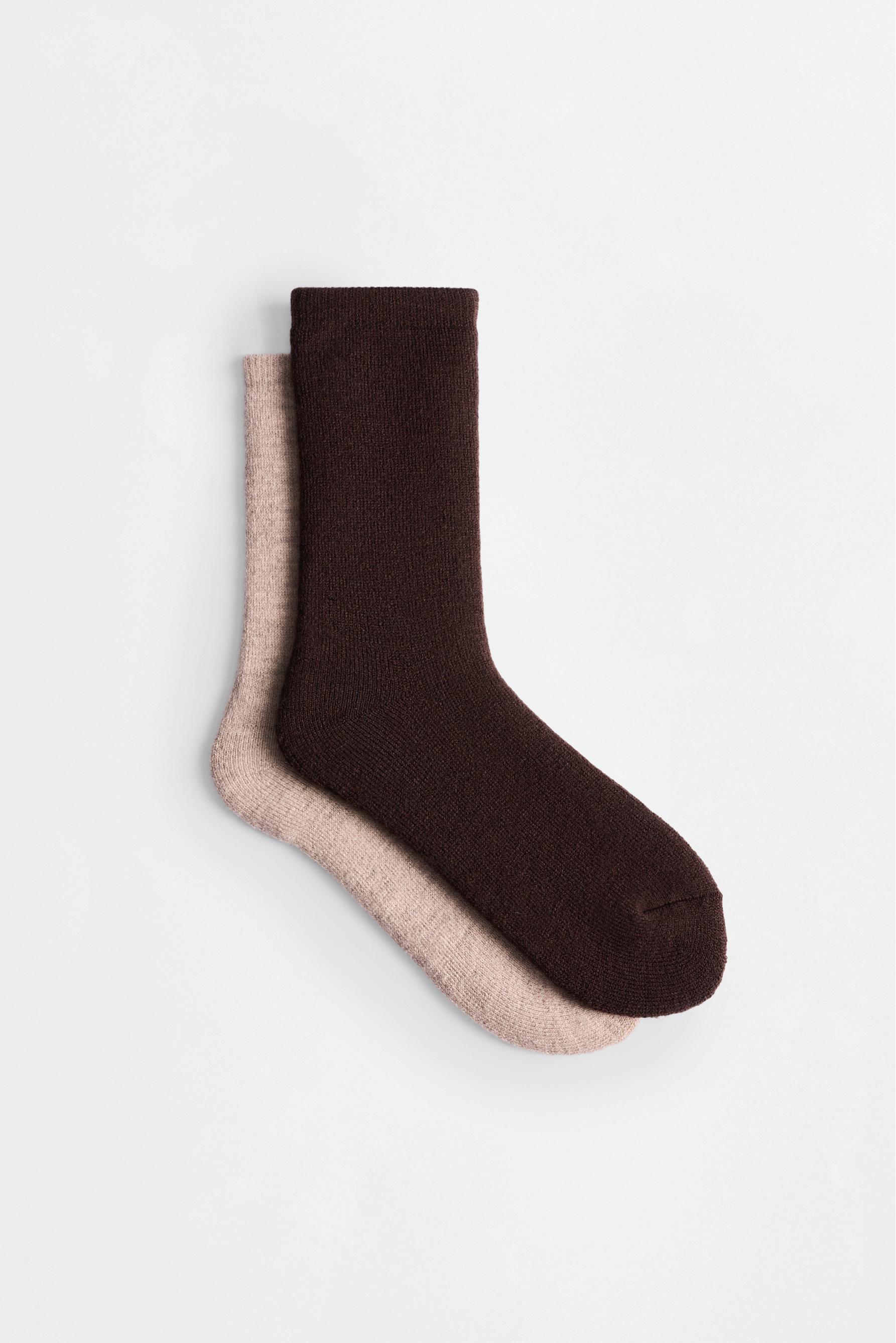Long socks with 14% wool (Pack of 2) — BEIGE/BROWN
