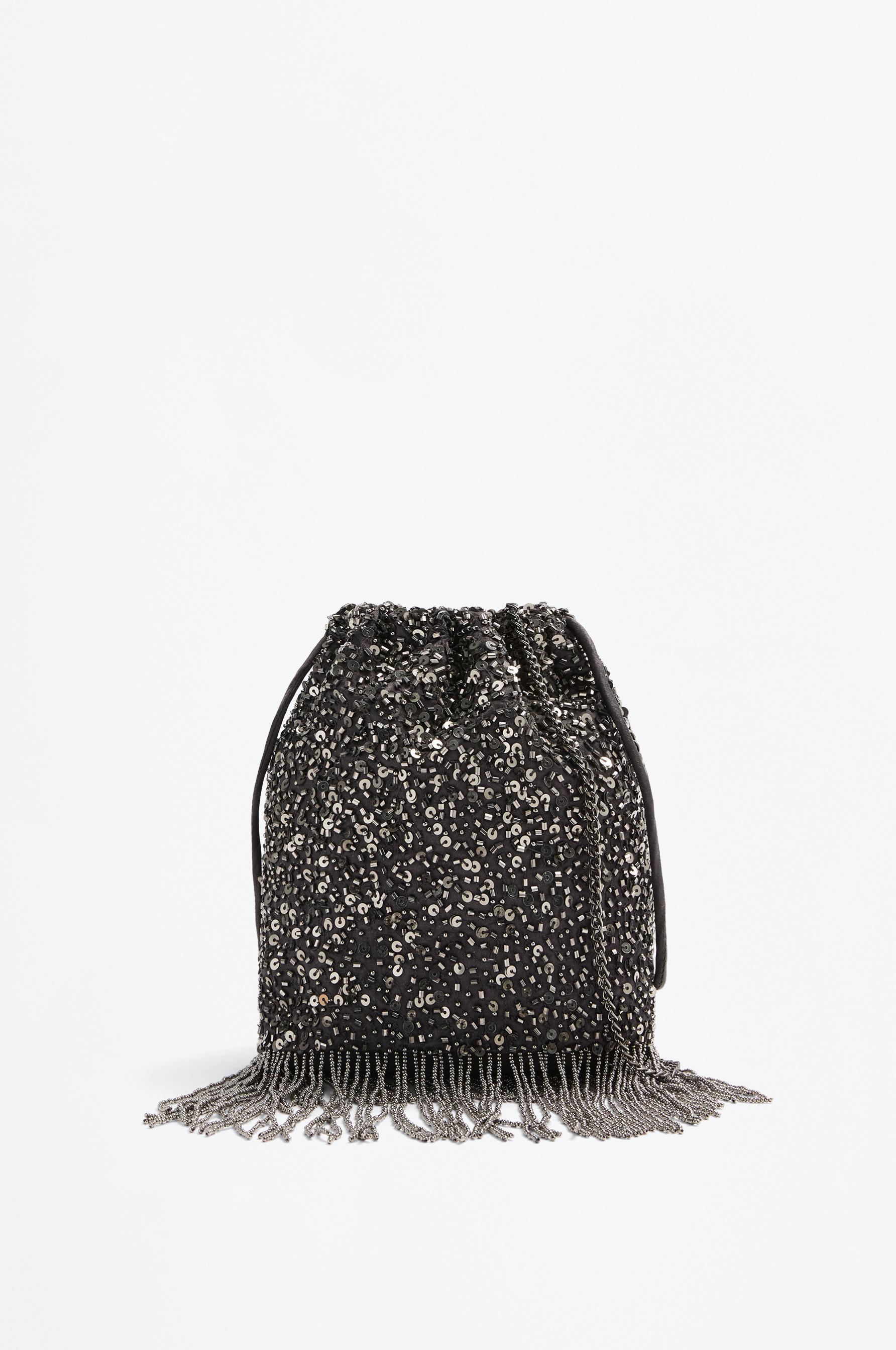 Beaded crossbody bucket bag — GREY