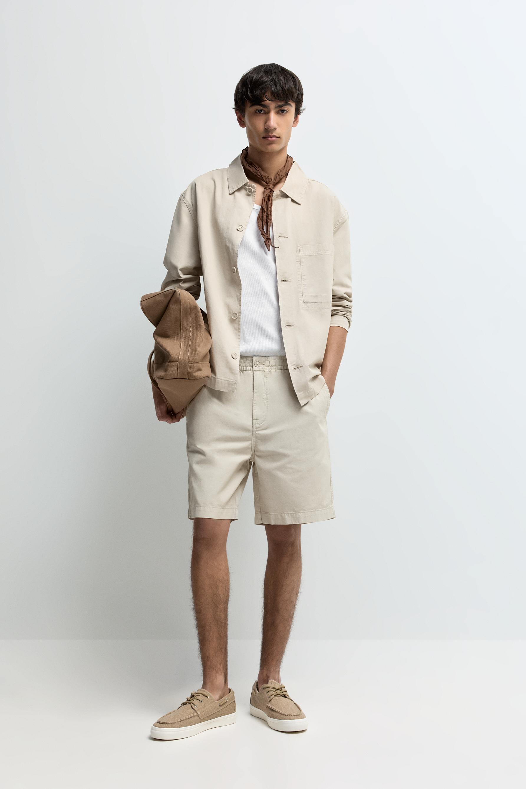 Linen blend jogger Bermuda shorts — BEIGE