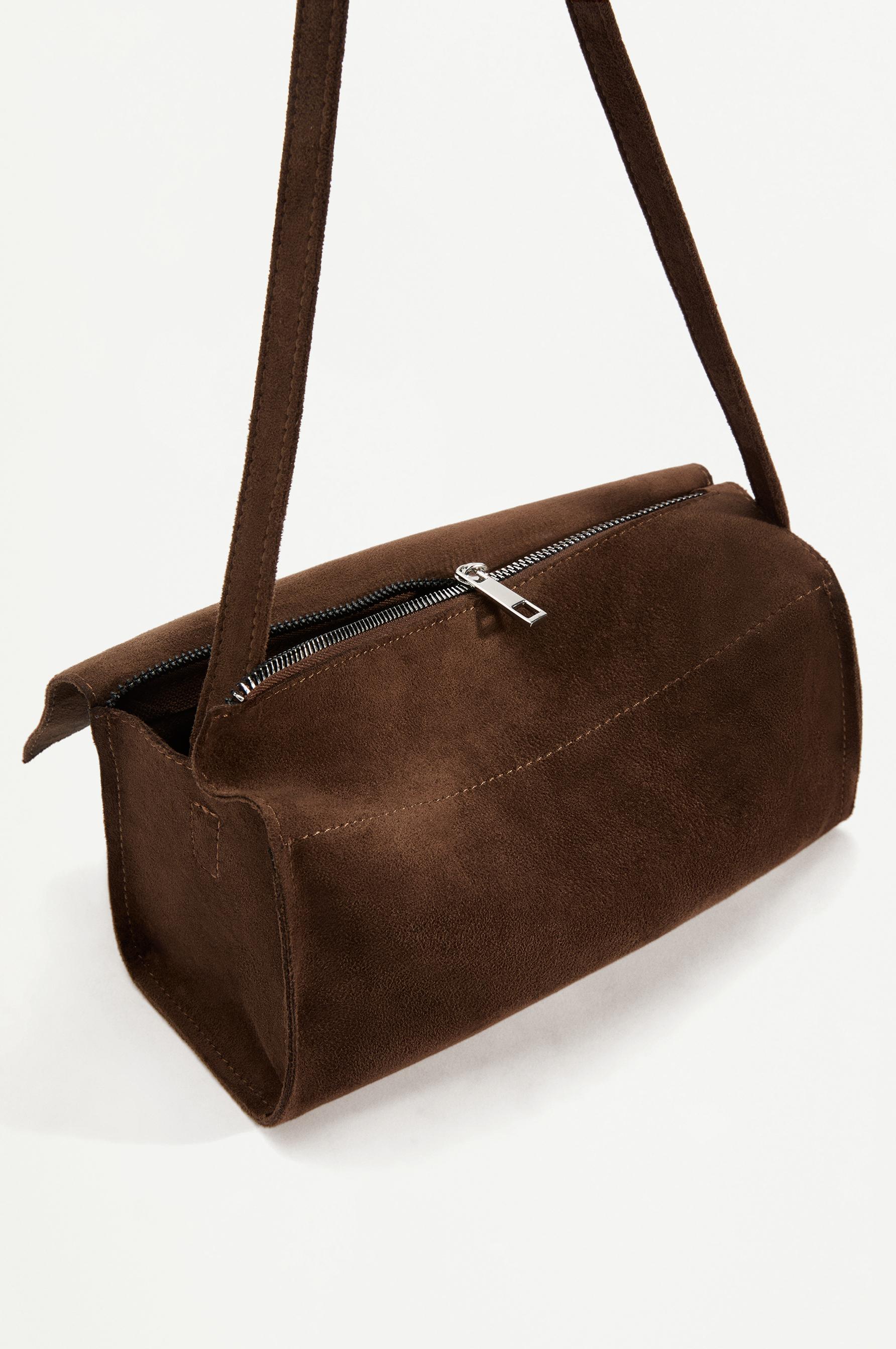 Faux suede shoulder bag — BROWN