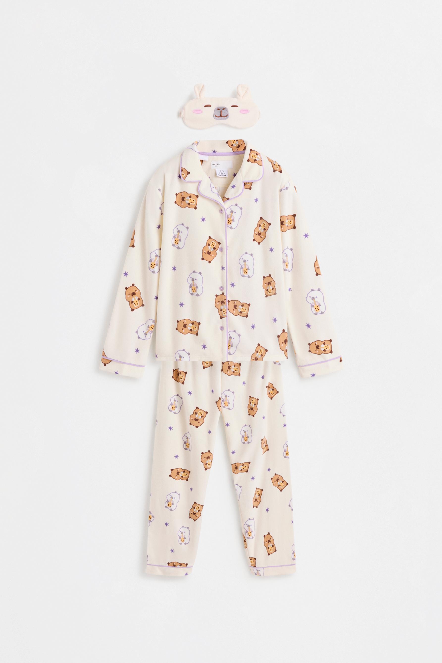 Pijama camisero Capybara CAPYFUN© aterciopelado con antifaz