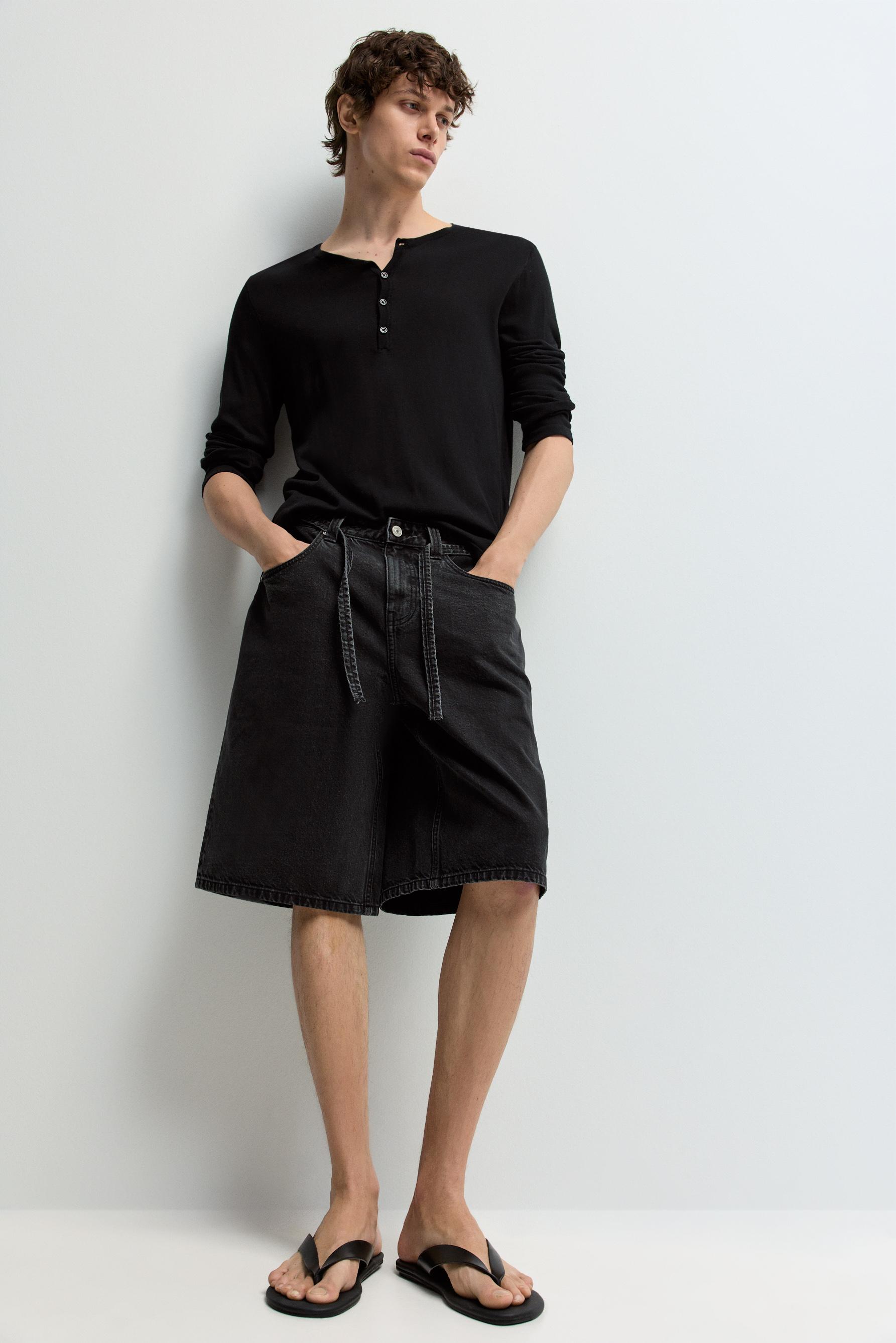 Baggy denim Bermuda shorts — BLACK