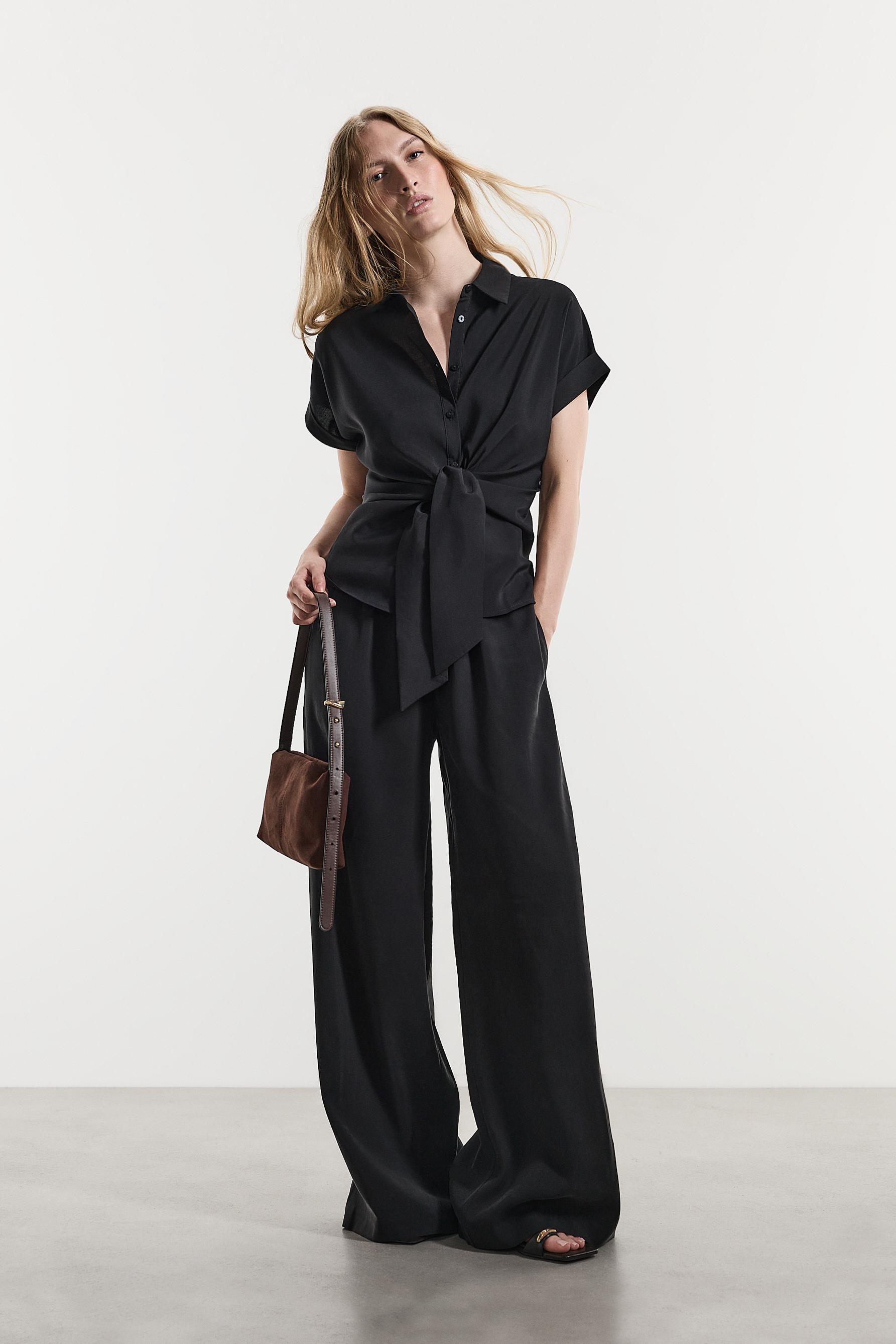 Shirt with tie detail — BLACK