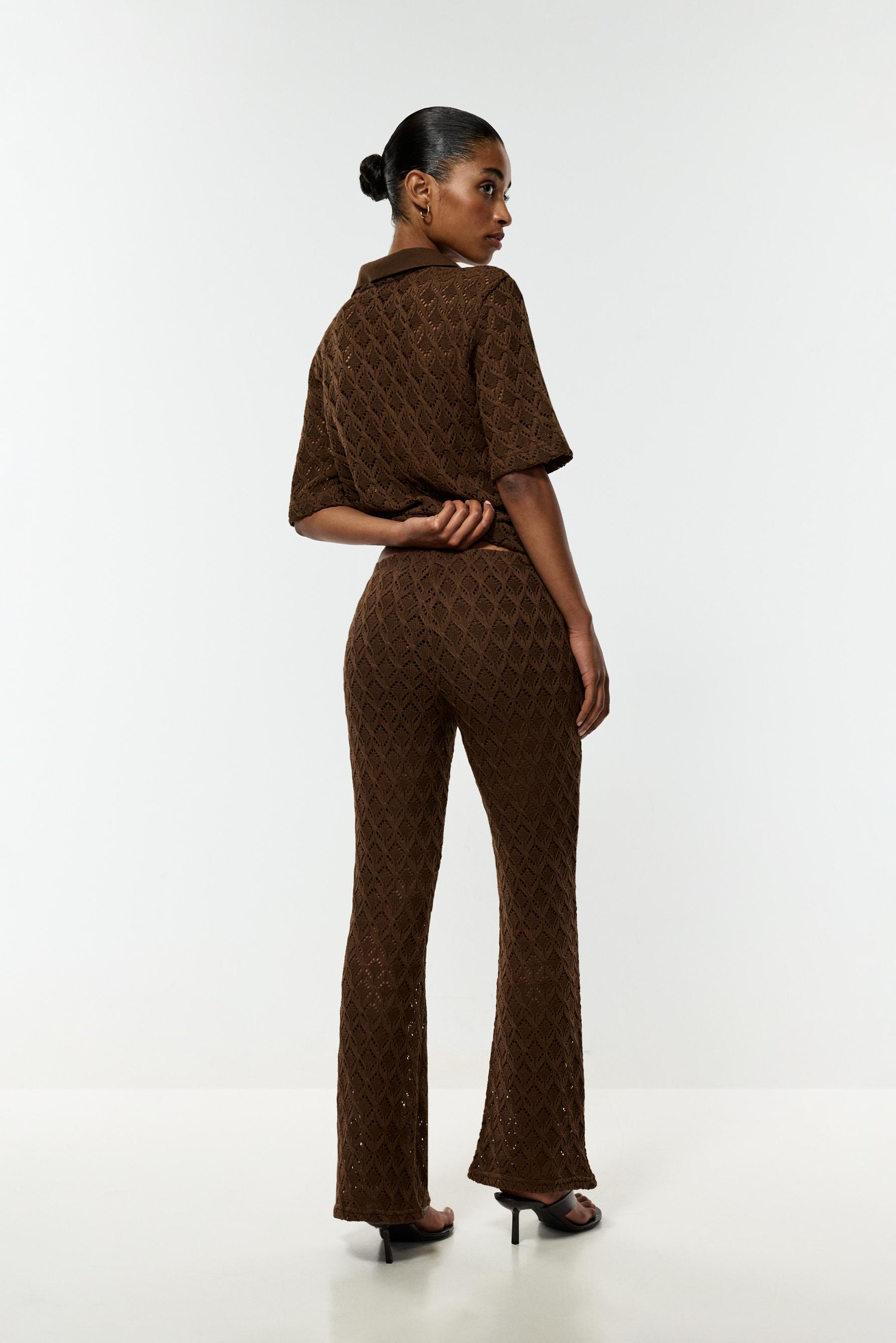 Crochet-effect bell bottom trousers — BROWN